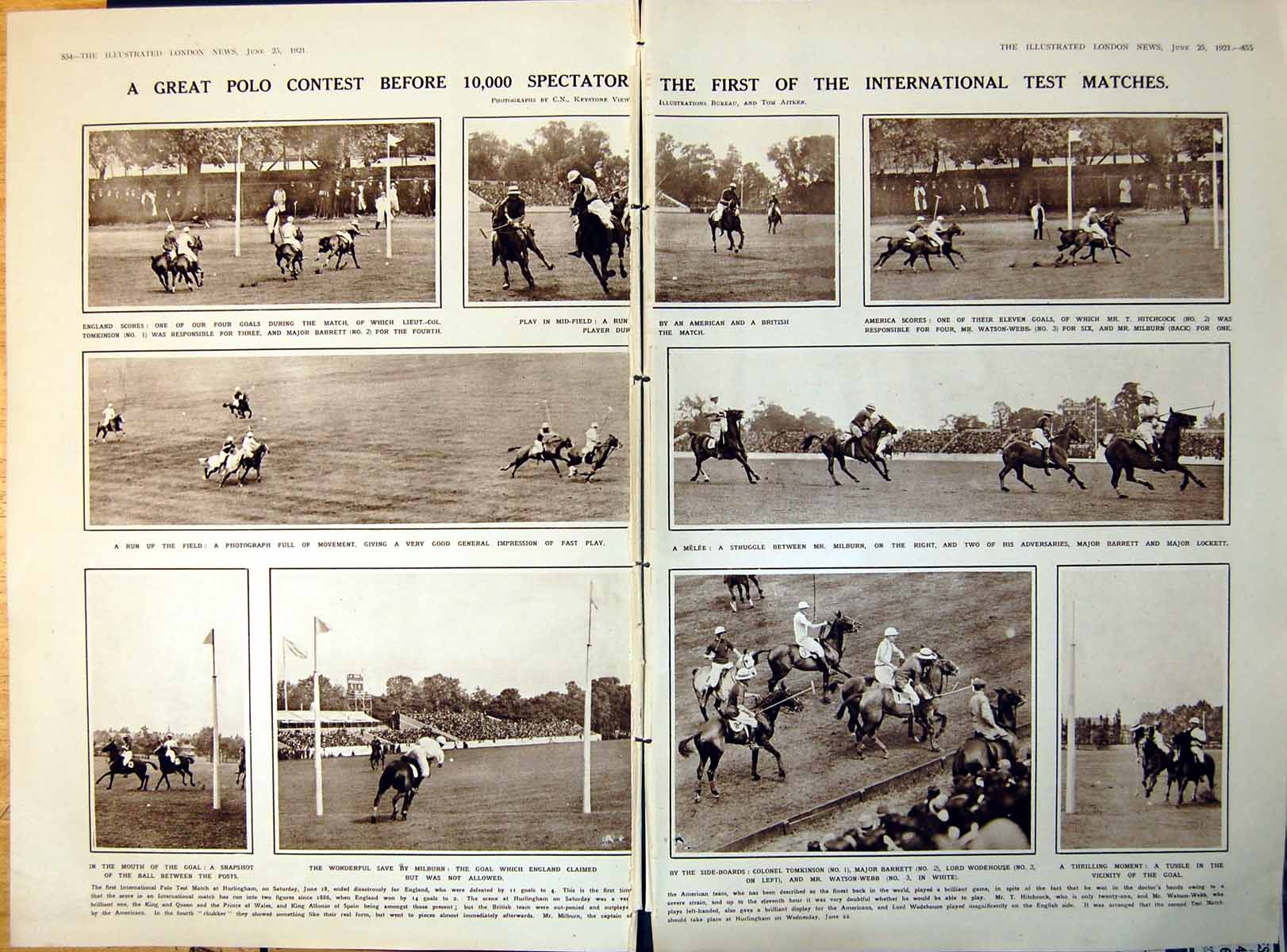 Old Damaged International Test Match Polo 1St Match England Us 1921