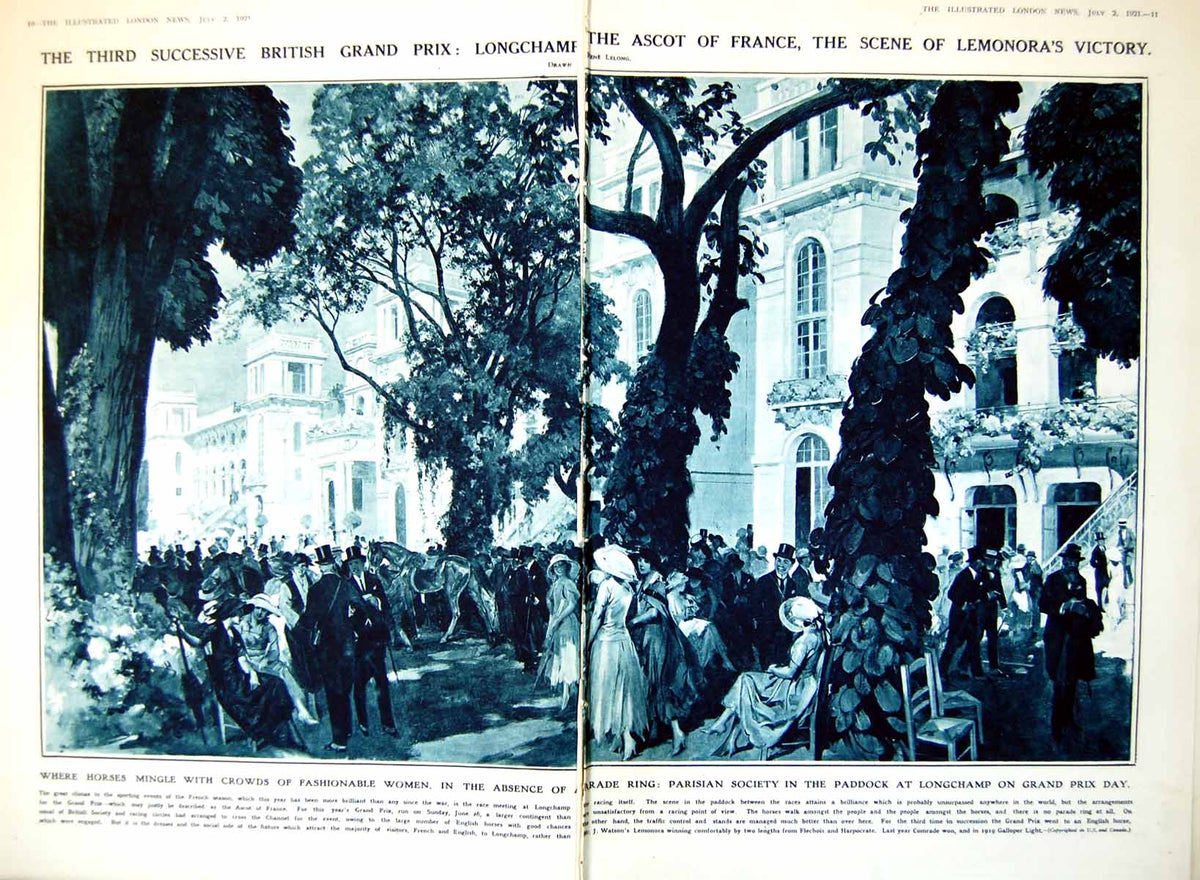 Old Vintage Print Damaged Wimbledon Tennis Longchamp Grand Prix Golf 1921 20th