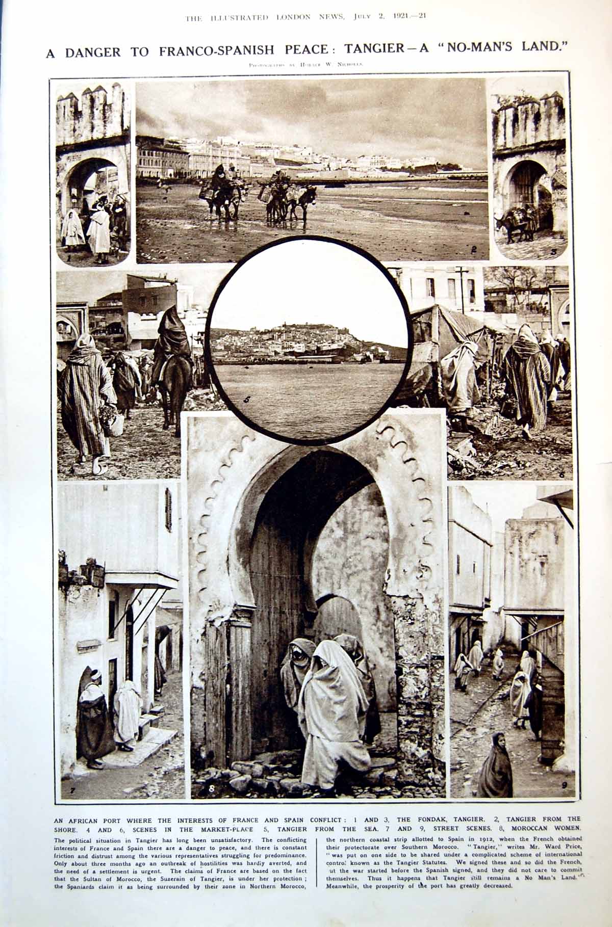 Antique Old Print Tangier Port Market Street Scenes Craterlet On Moon 1921 20th