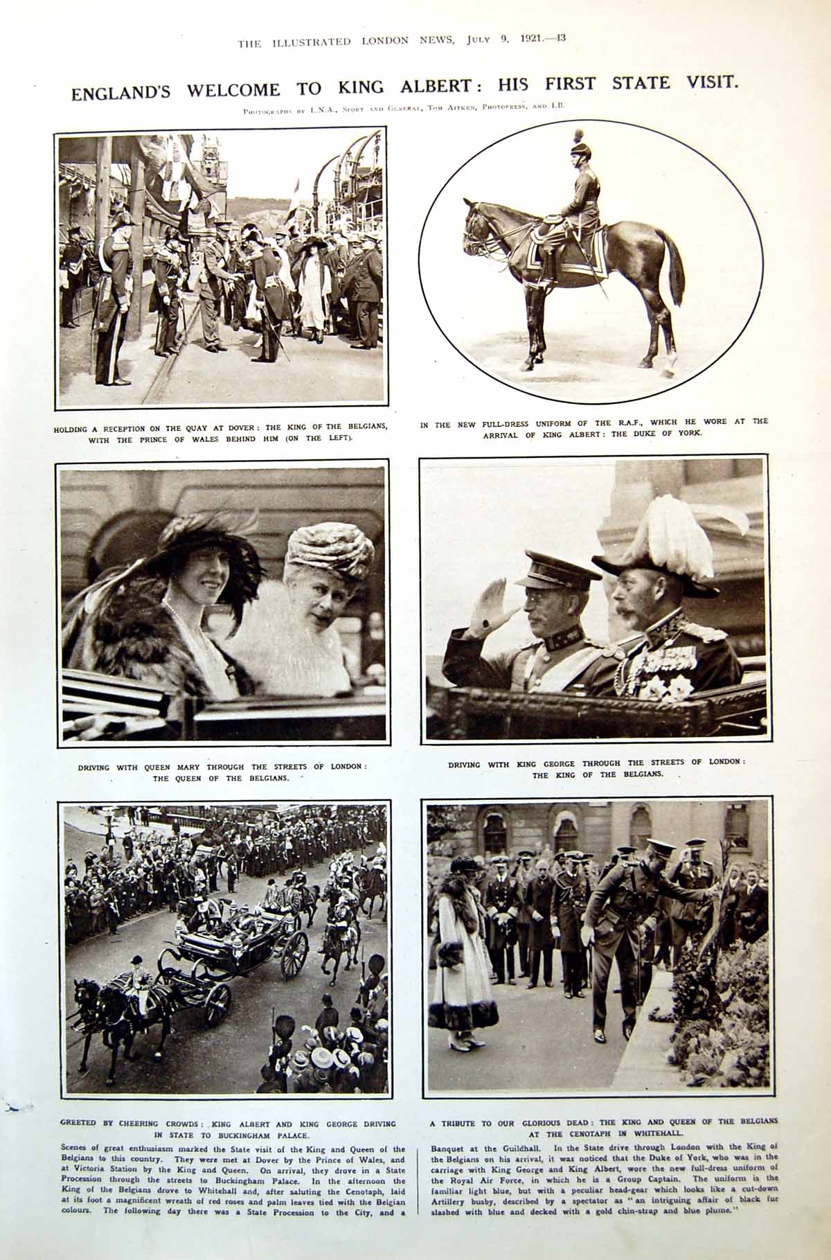 Old Print King Albert Belgians 1St State Visit W Lee-Hankey Portrait 1921