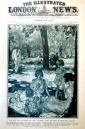 Antique Old Print Damaged Lunch Kensington Gardens King Queen Belgians 1921