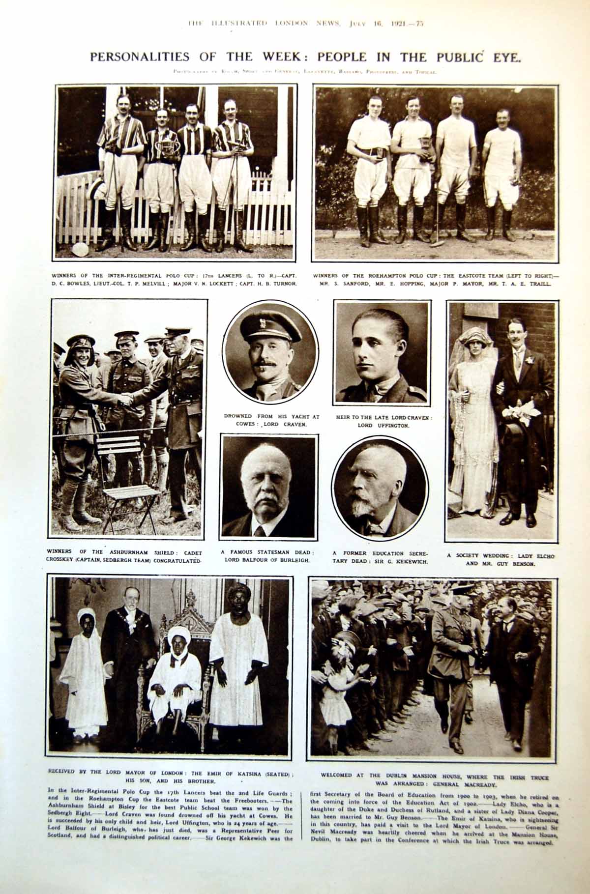 Old Print Polo Cup Winners Emir Katsina Yacht Sylvia Fire Ham Common 1921 20th