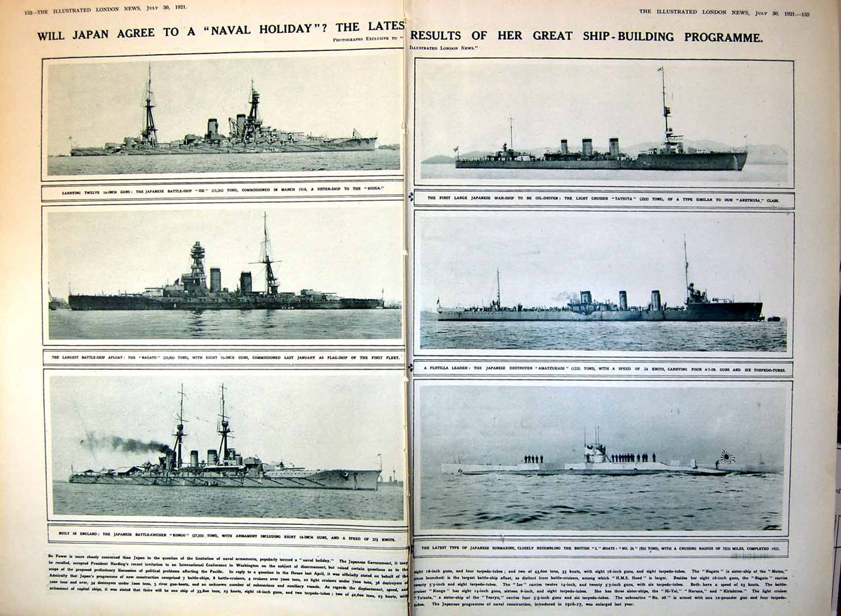 Old Vintage Print Damaged Japanese Ship-Building Programme Results 1921 20th