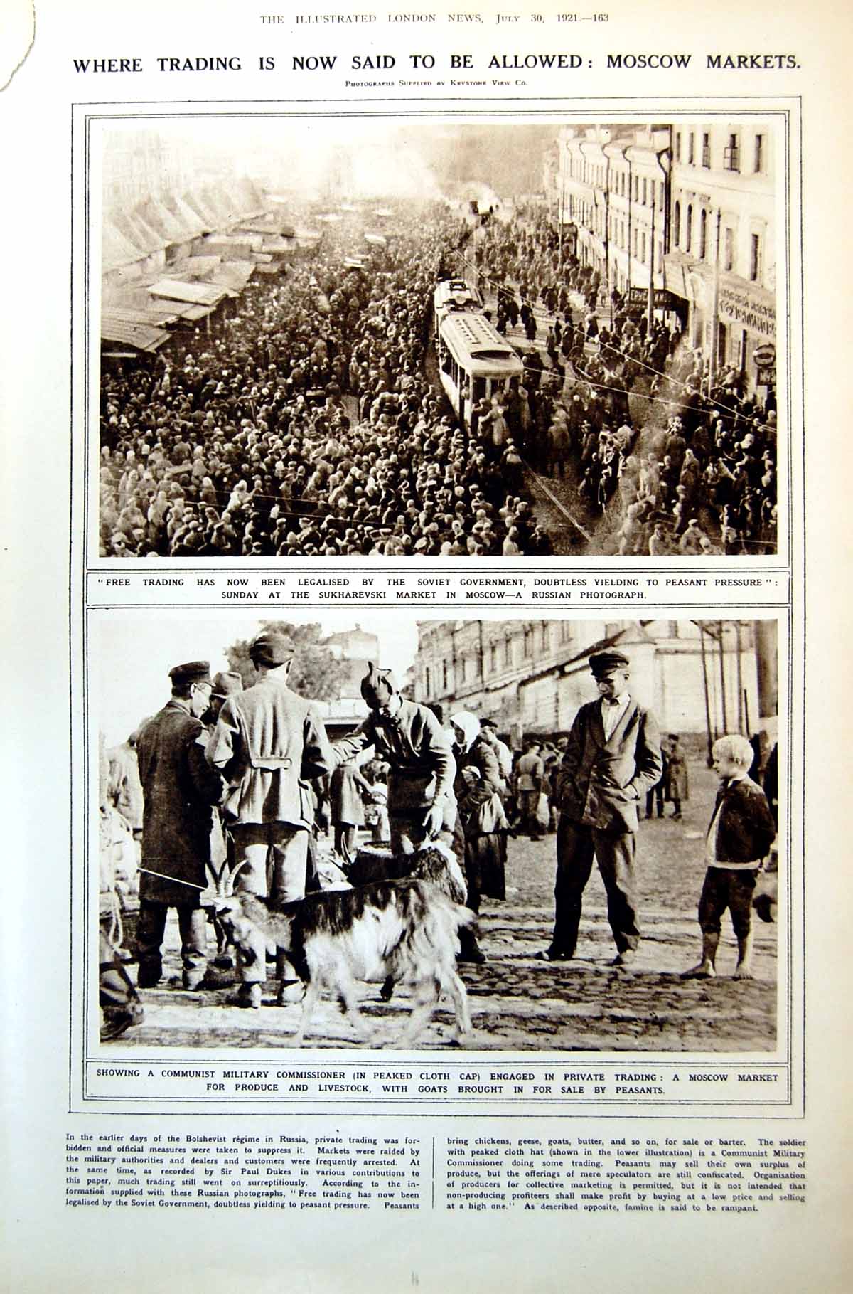 Antique Print Free Trading Allowed Russian Markets War Memorials King 1921 20th