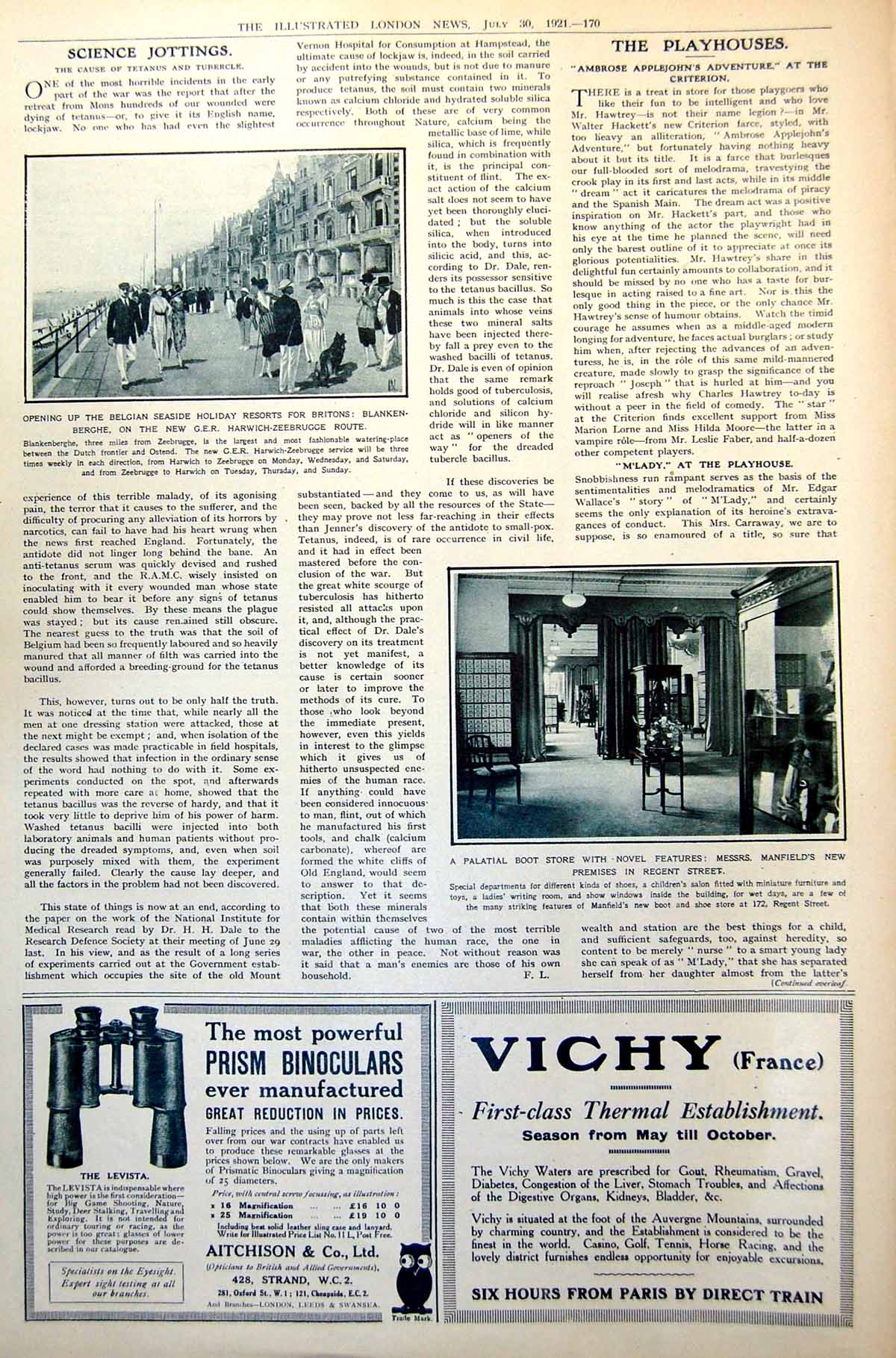 Old Print Belgian Seaside Holiday Resort Blanken-Berghe Mansfield'S 1921 20th