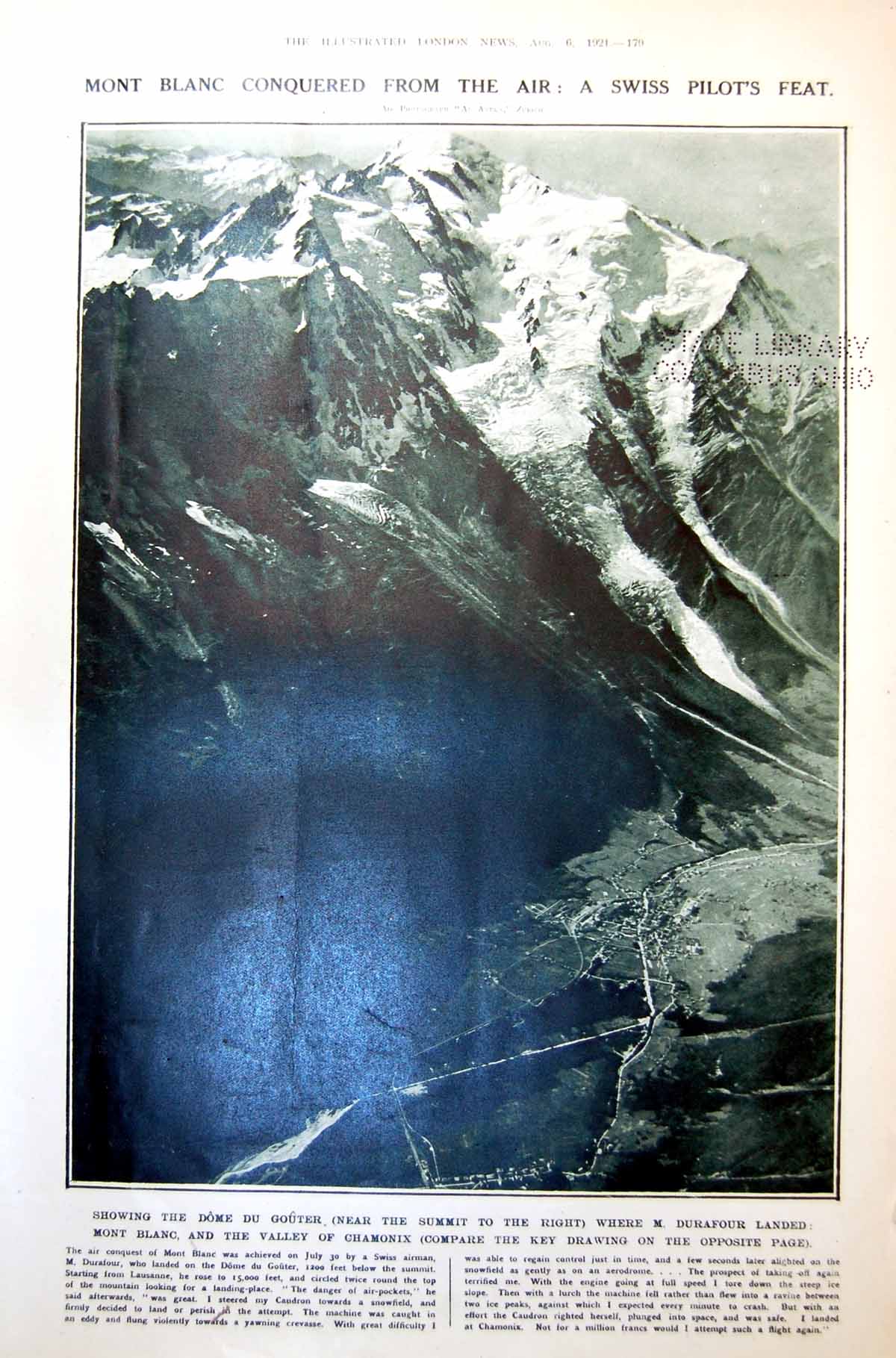 Antique Print Damaged Mont Blanc Swiss View Chamonix King Yacht Cowes 1921 20th