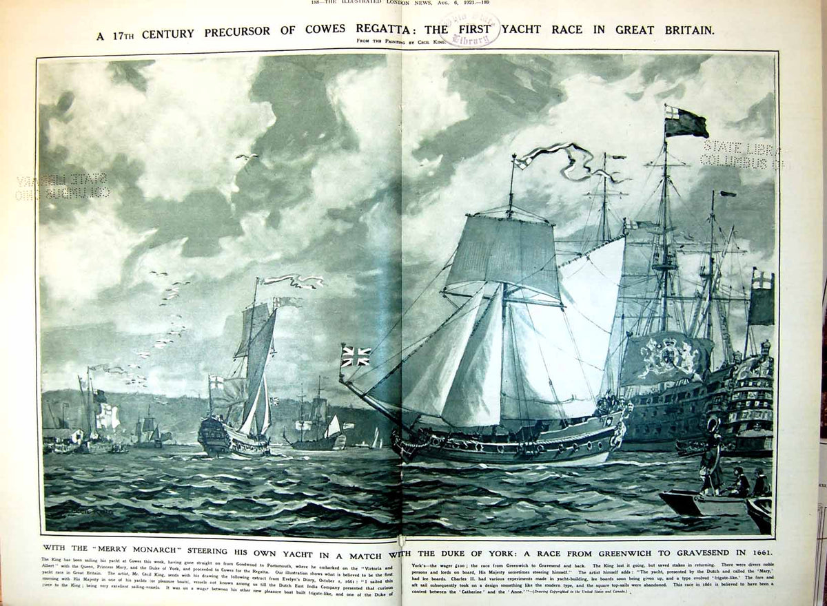 Antique Old Print Damaged First Yacht Race Gb Staging For Film Pictures 1921