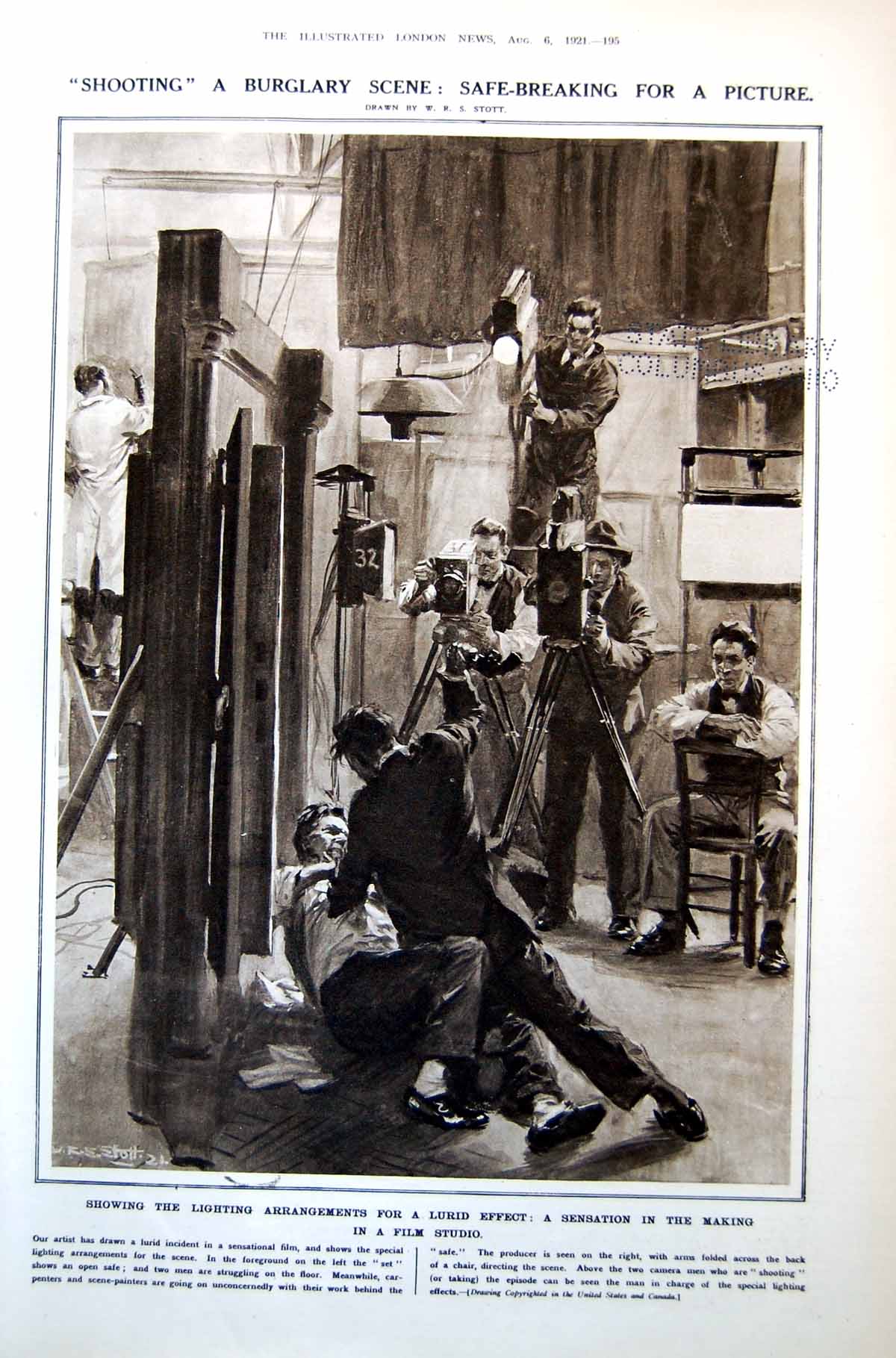 Antique Old Print Damaged Safe-Breaking Filmed Irene Scharrer Conductor 1921