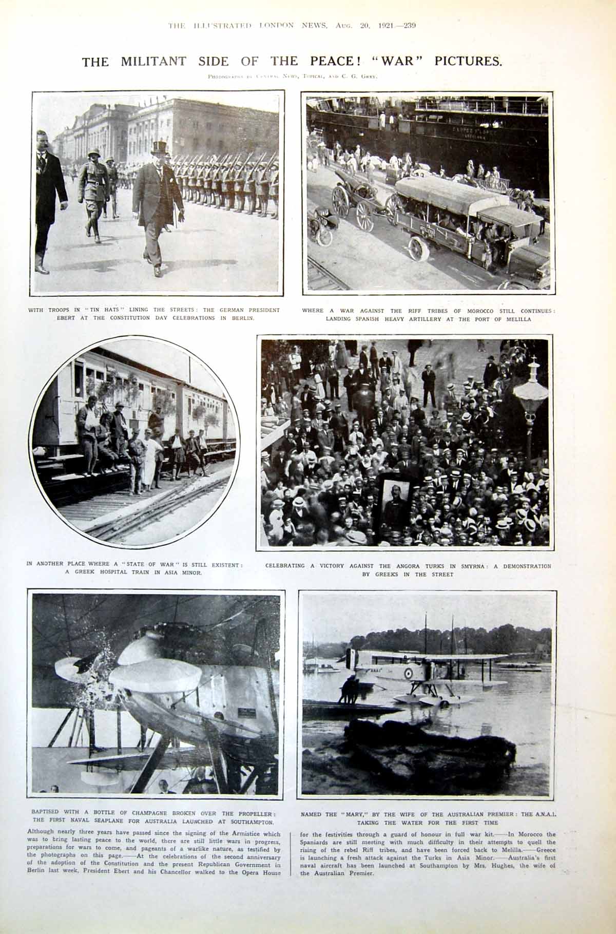 Antique Print 1St Naval Seaplane Australia Mary Aquitania Beside Quest 1921