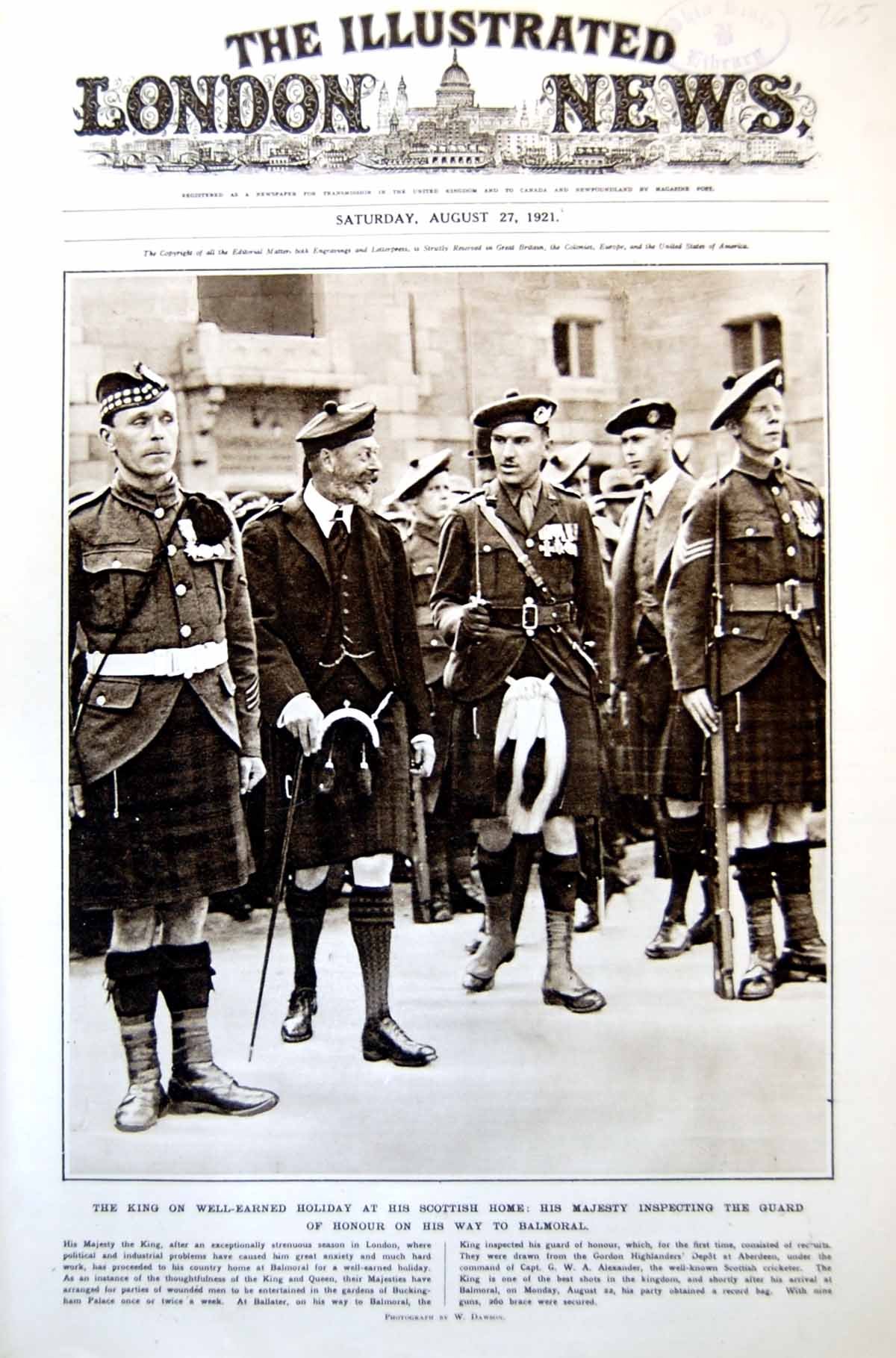 Old King Guard Balmoral Kilts Sir W Sutherland Miss Ac Fountain 1921 20th