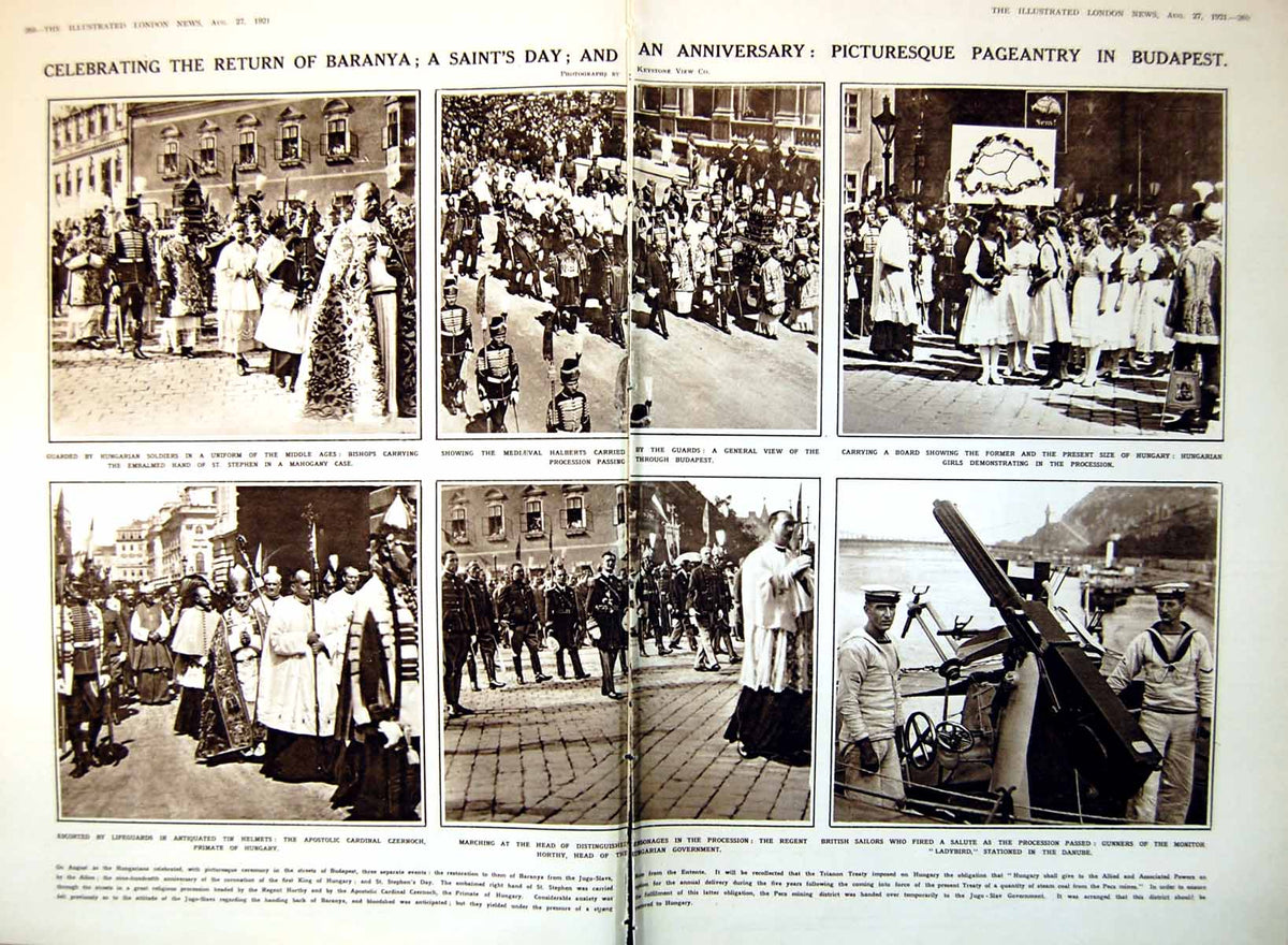 Antique Print Damaged Pageantry Budapest Building London Fire Brigade 1921 20th