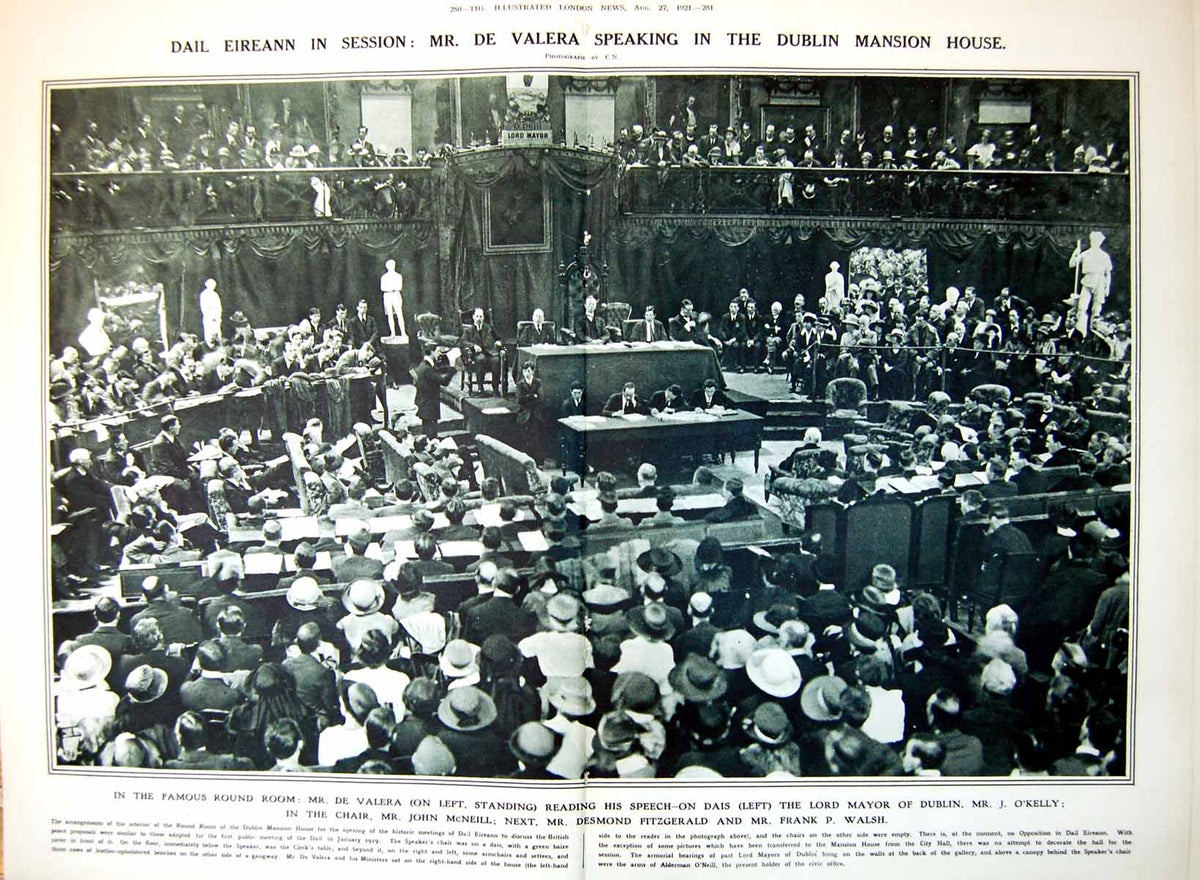 Old Print Damaged Mr De Valera Speech Rebuilding Belgium And Allies 1921 20th