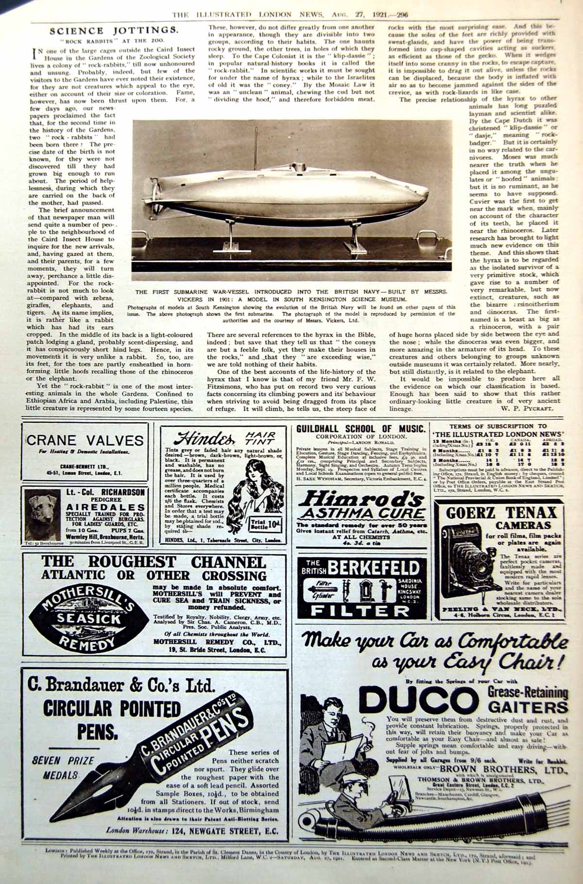 Old Print 1St Submarine War Vessel British Navy Model Science Museum 1921