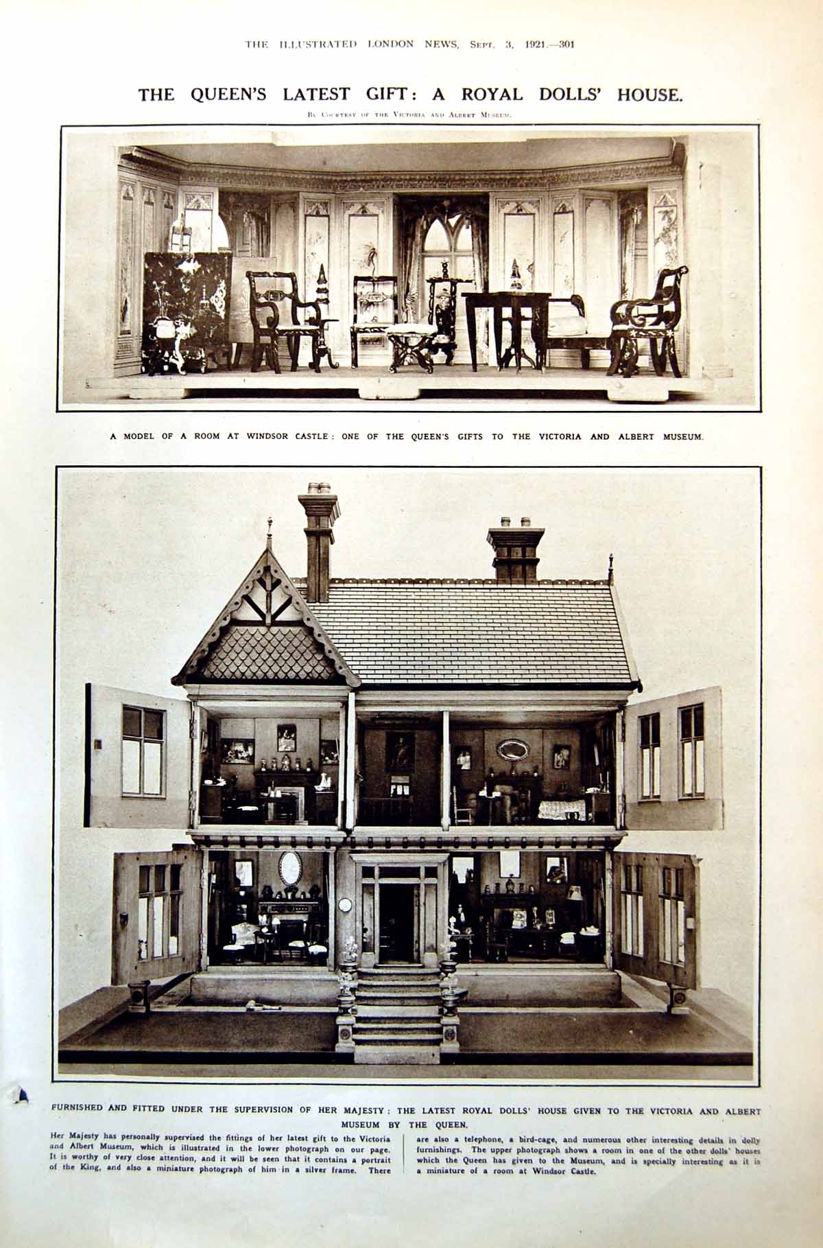 Antique Print Royal Dolls' House Queen V&A 1St New York Railway Engine 1921