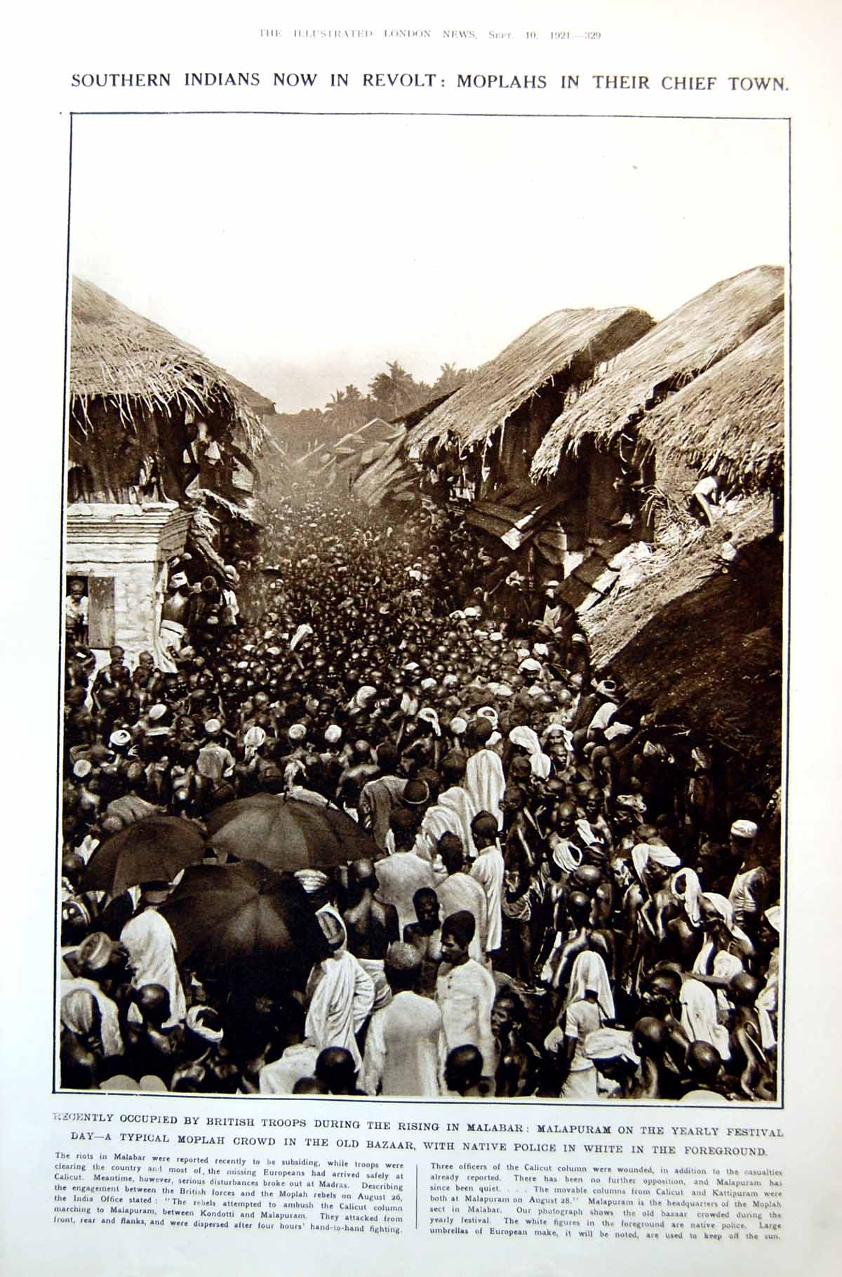 Old Vintage Print Moplah Crowd Bazaar Malapuram Harpocrates Statue 1921 20th