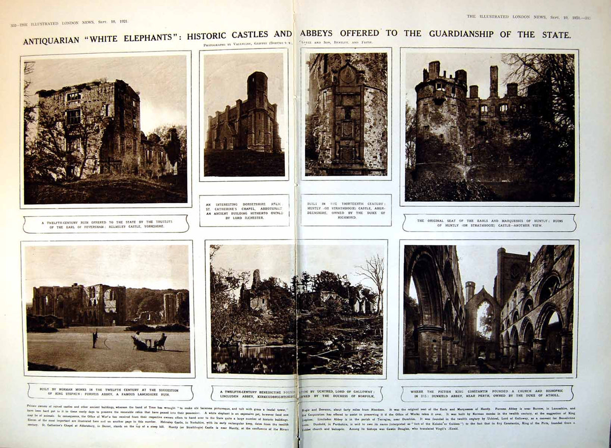 Antique Print Damaged Historic Castles Abbeys Offer Guardianship State 1921