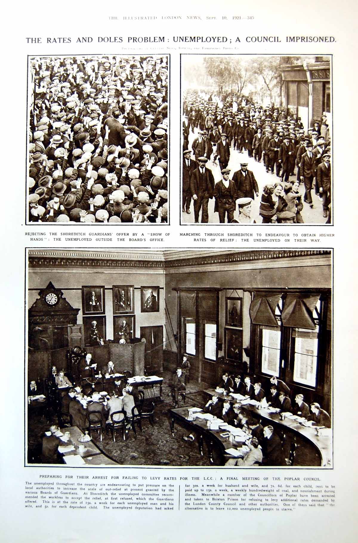 Antique Old Print Unemployment Rates Crowds Gather Use Trees Landscaping 1921