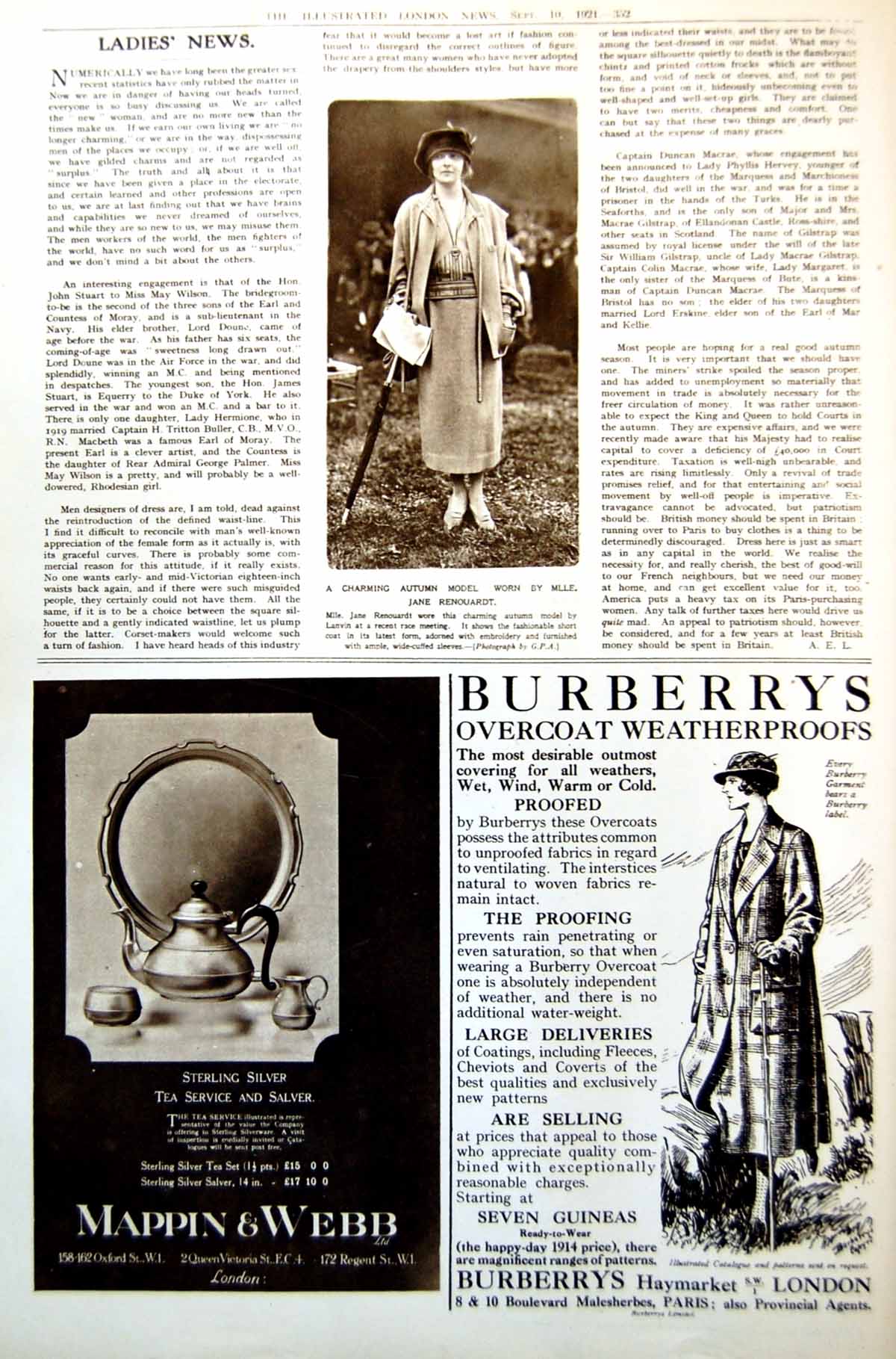 Antique Old Print Ladies News Charming Autumn Model Mmle Jane Renouardt 1921