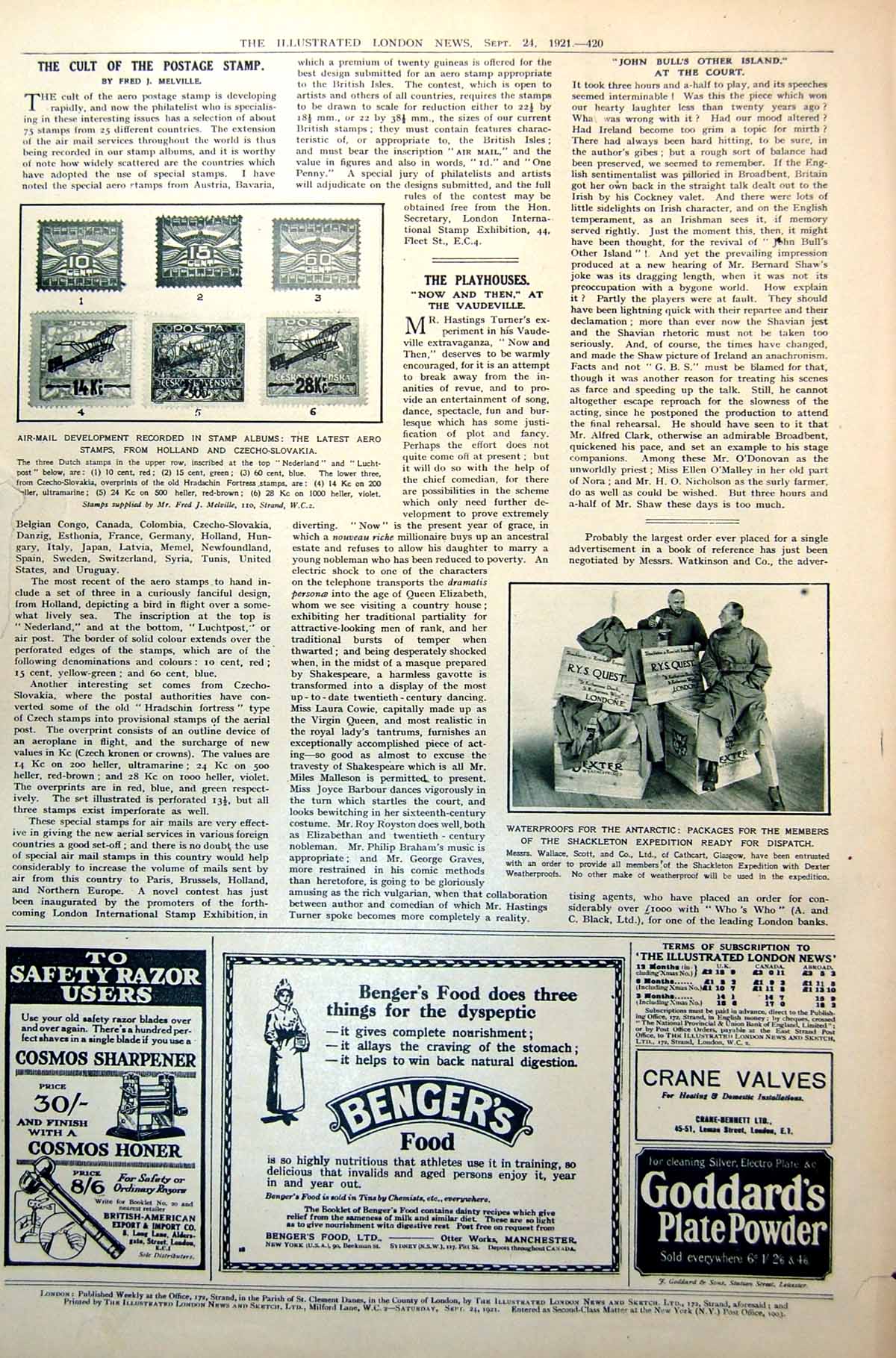 Antique Old Print Waterproofs For Shackleton Expedition Postage Stamps 1921
