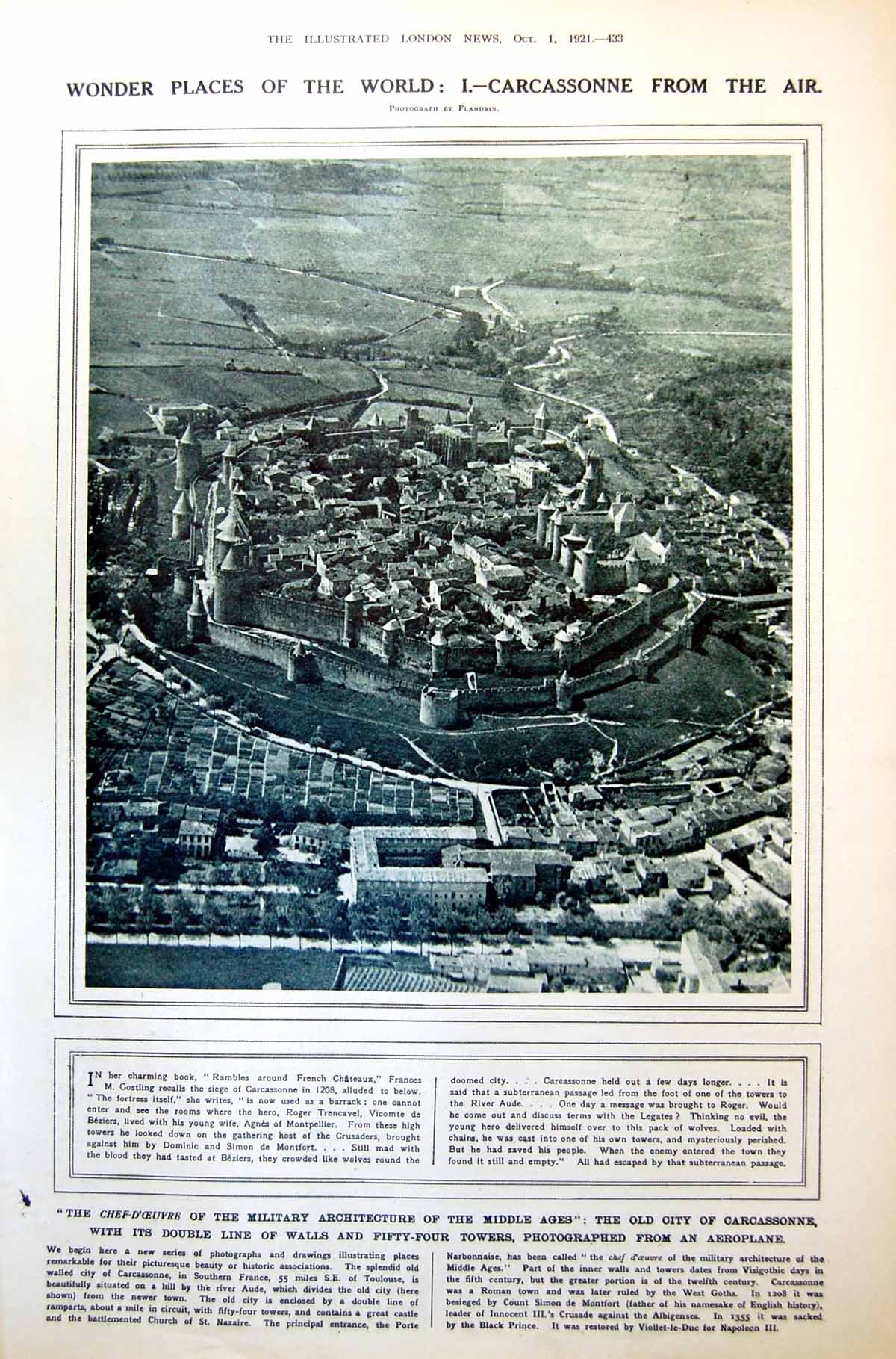 Antique Print Carcassonne From Air Bolshevist Derby Moscow Brussiloff 1921 20th