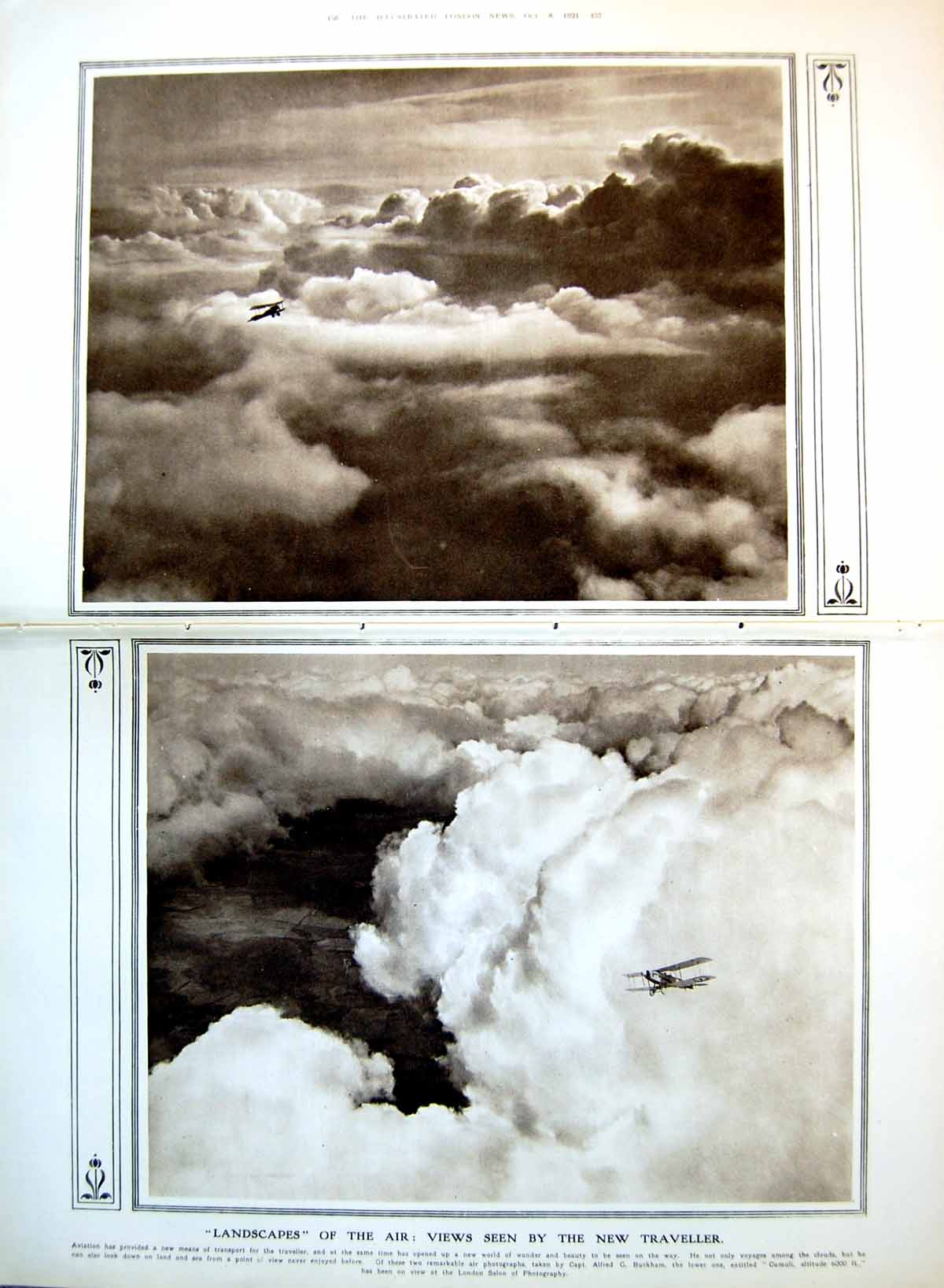 Antique Old Print Damaged Landscapes The Air Views Seen Aeroplane Travel 1921