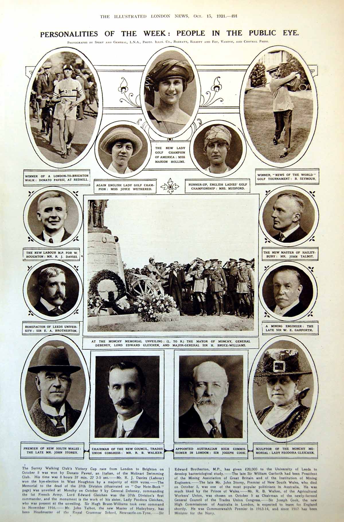 Old People Public Eye Lady Golf Champion Railway Disaster Paris 1921 20th