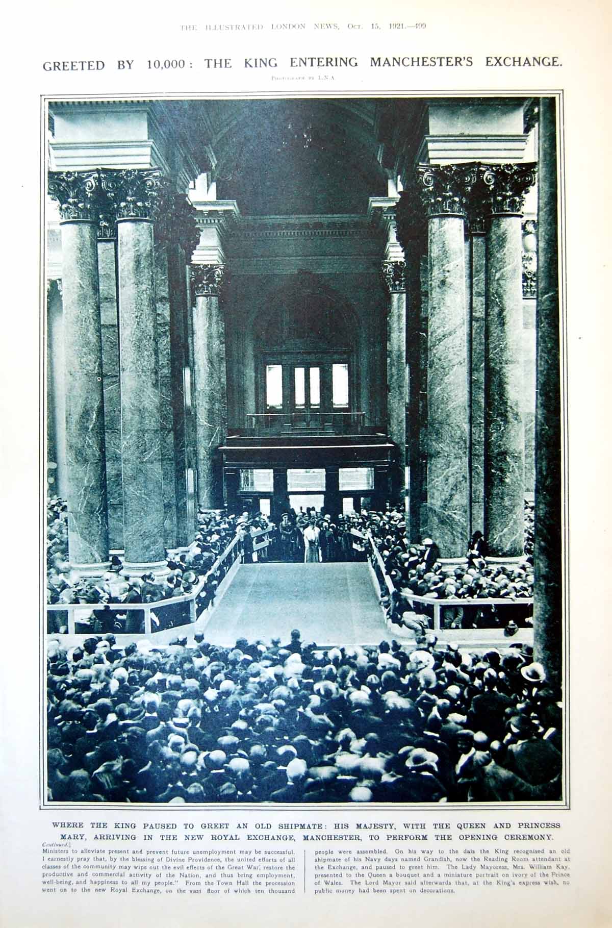 Antique Old Print King Manchester'S Exchange Embalmed Body Can Grande 1921 20th