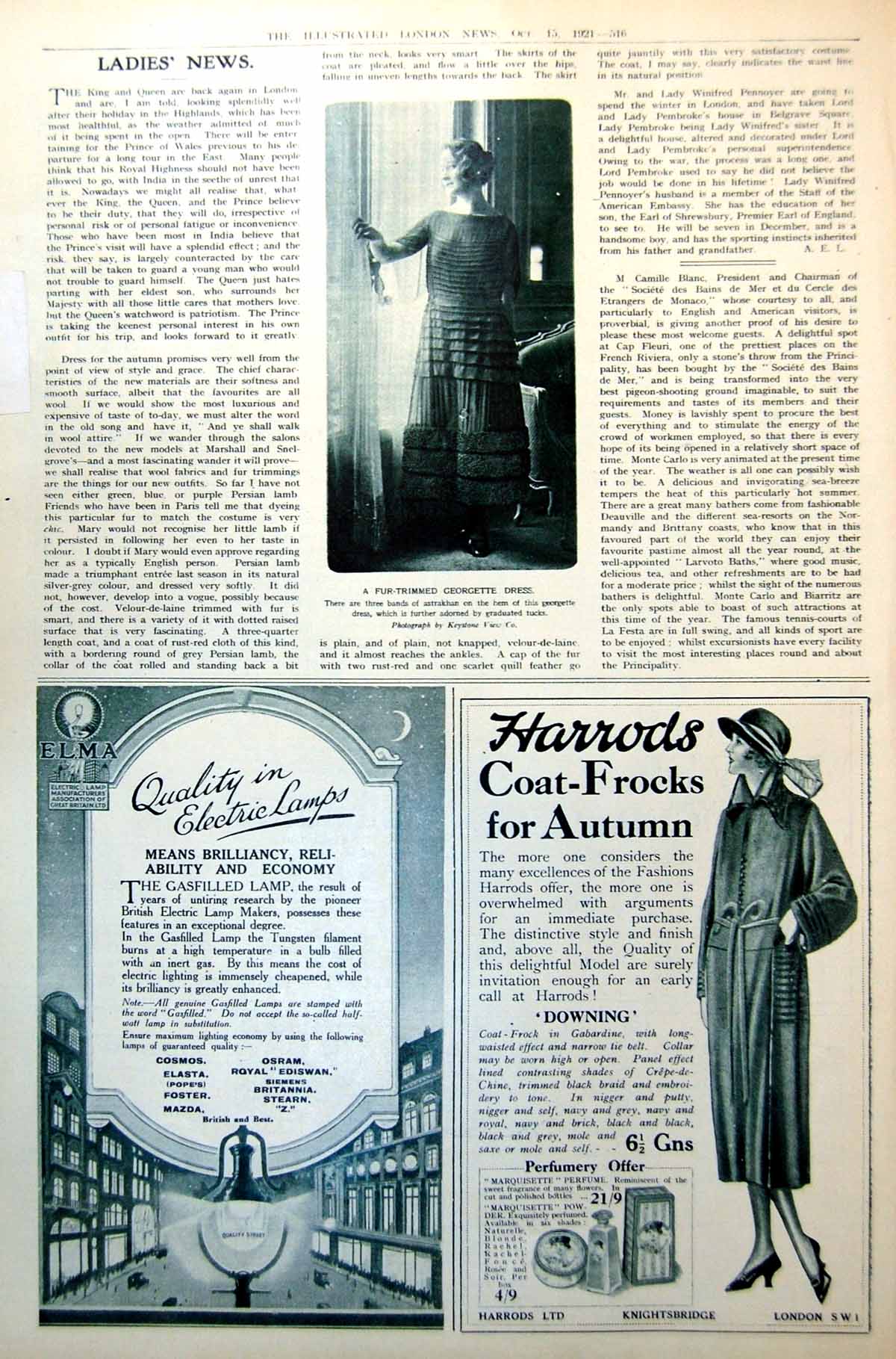 Antique Print Ladies News Fur-Trimmed Georgette Dress Astrakhan Bands 1921 20th
