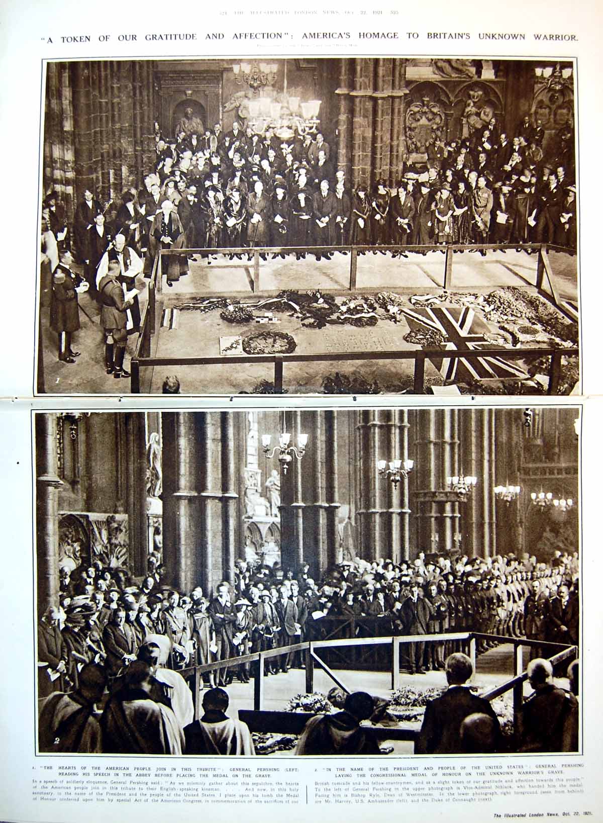 Antique Old Print Damaged America'S Homage Unknown Warrior Lloyd George 1921