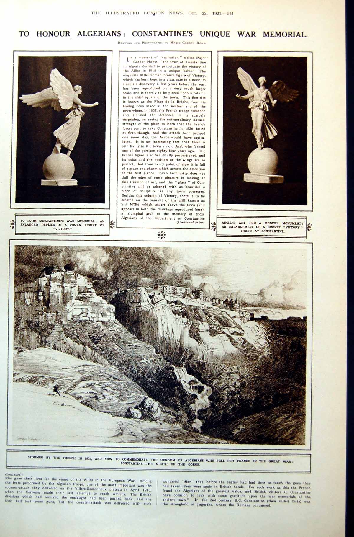 Antique Print Constantine Mouth Gorge Sculptures Literary Shrine Paris 1921