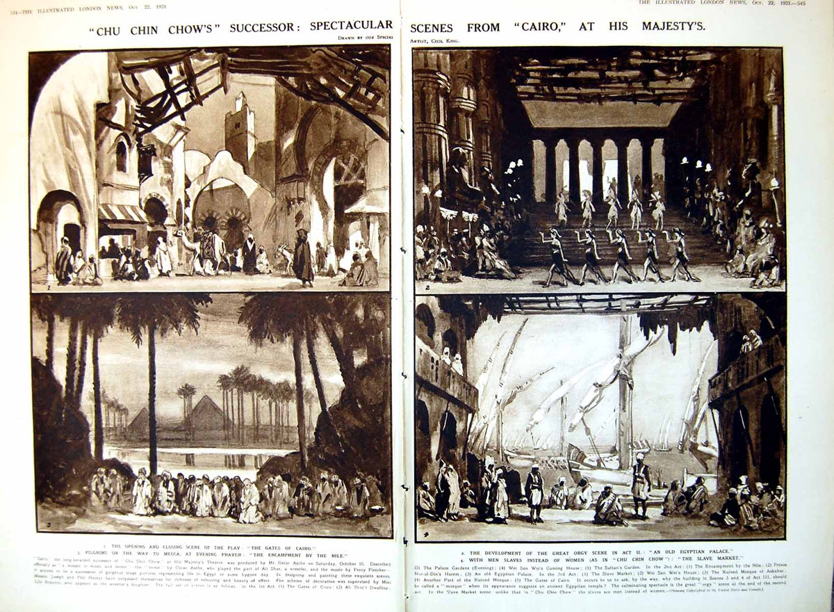 Old Vintage Print Damaged Scenes From Cairo At His Majety'S Theatre 1921 20th