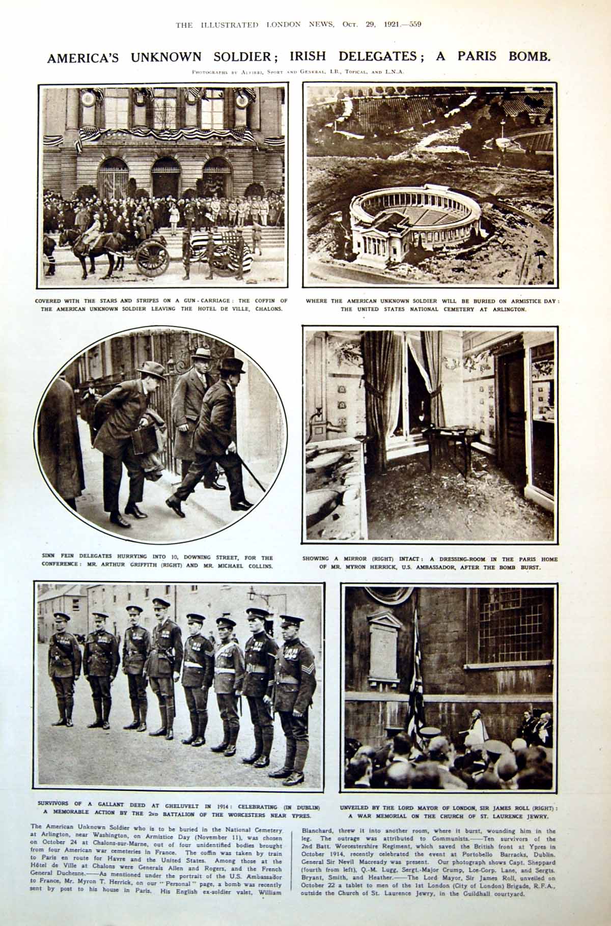 Antique Old Print American Unknown Sier Sinn Fein War Memorials Euston 1921