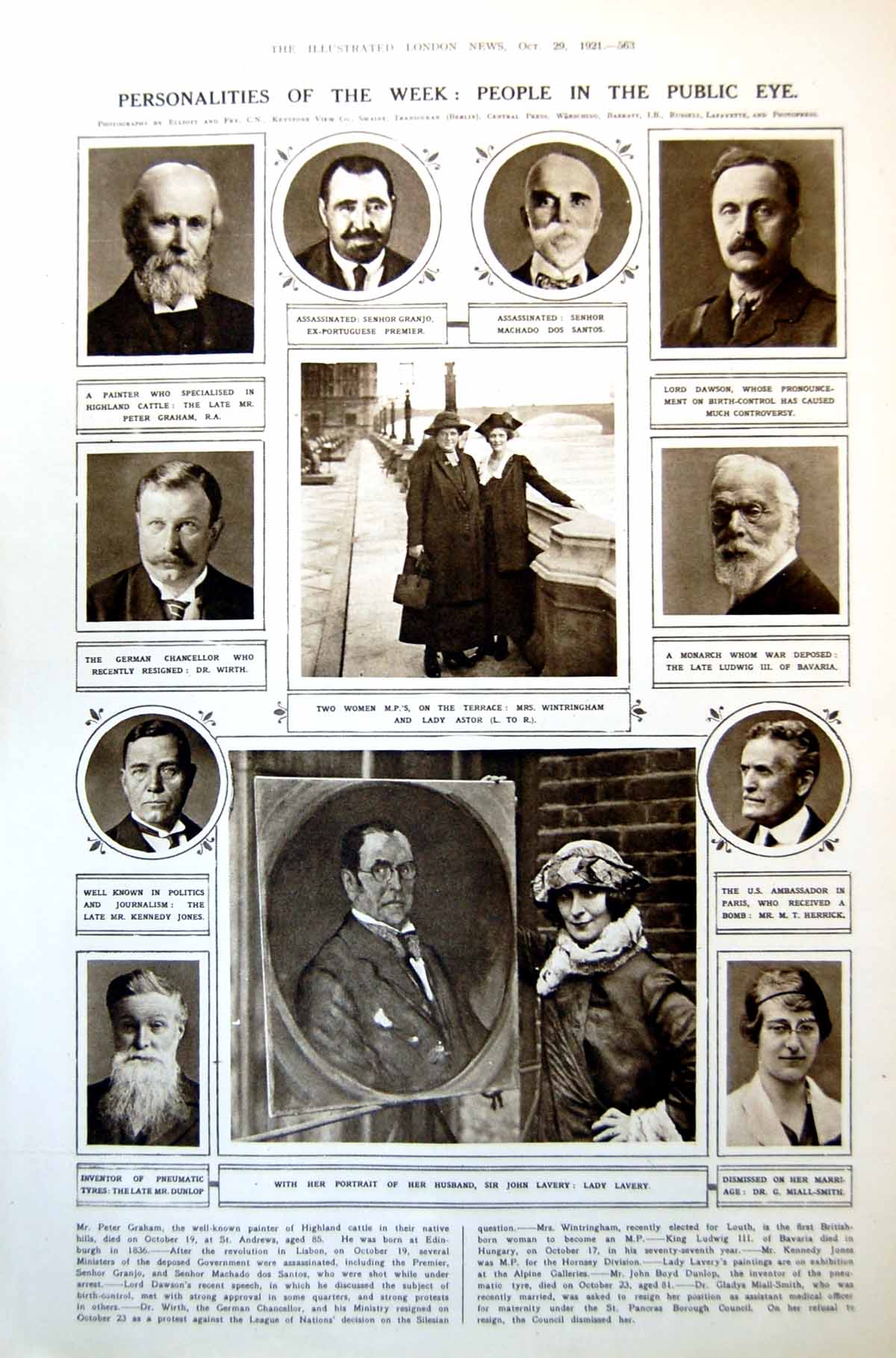 Old Print People Public Eye Lady Astor Wintringham Hungary'S Regent 1921 20th