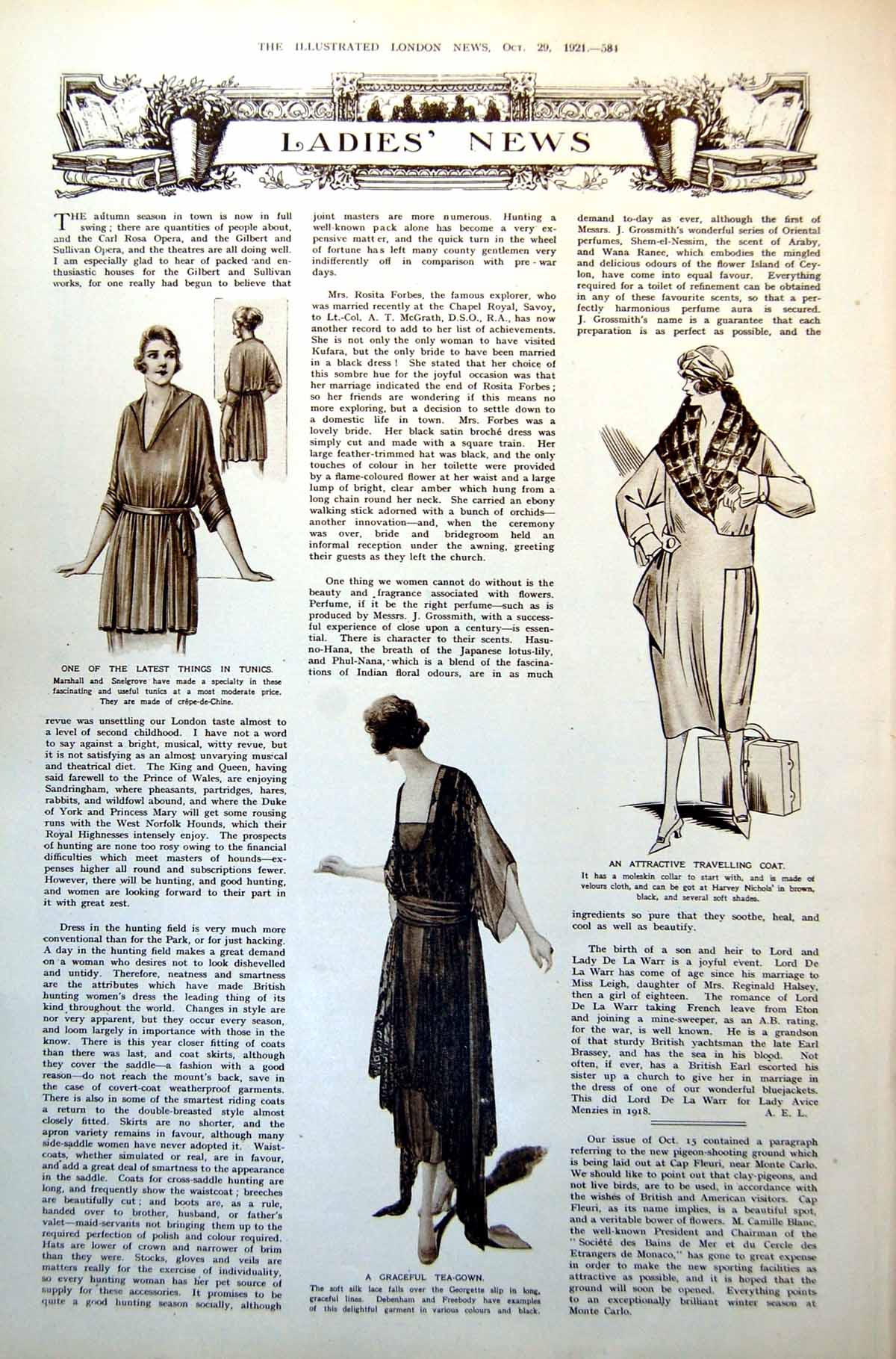 Antique Old Print Ladies News Tunics Graceful Tea-Gown Travelling Coat 1921