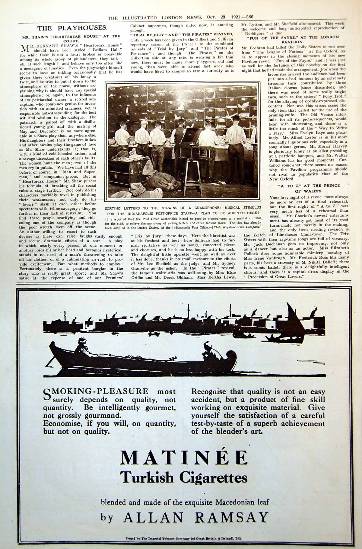 Antique Old Print Sorting Letters Gramophone Accompaniment Indianapolis 1921