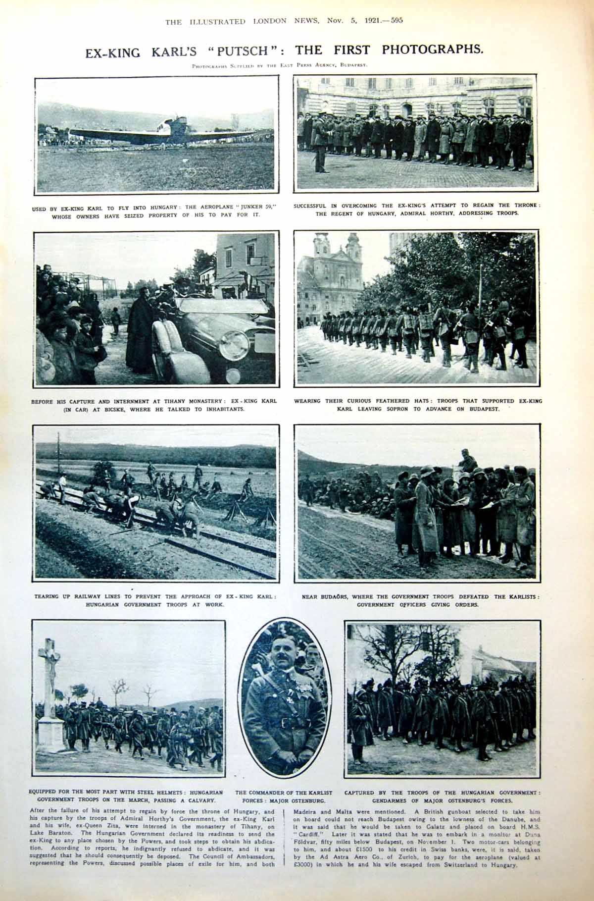 Old Print Ex-King Karl'S Putsch Troops Notable War Memorials Hawick 1921 20th