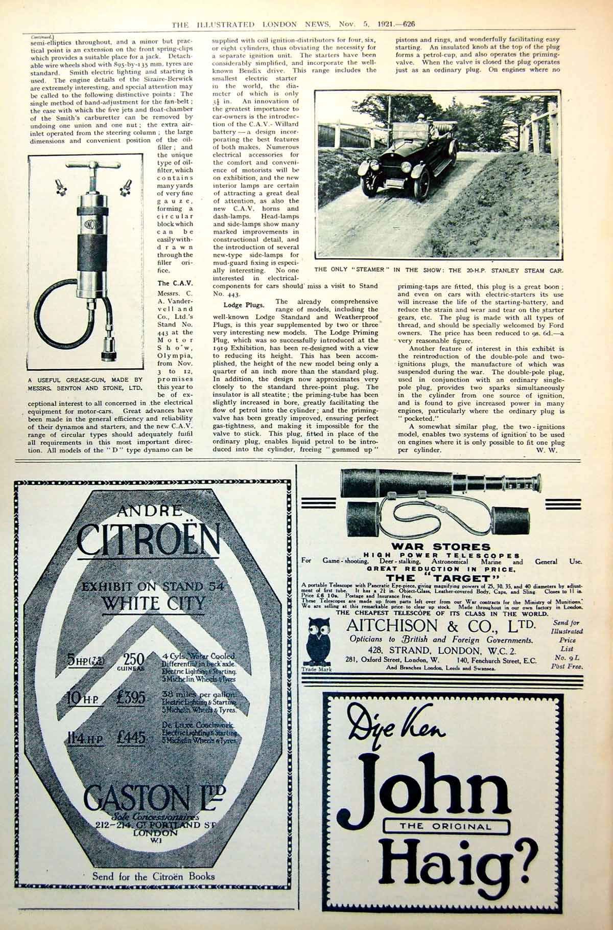 Antique Print Grease Applicator Stanley Steam Car Only Steamer In Show 1921
