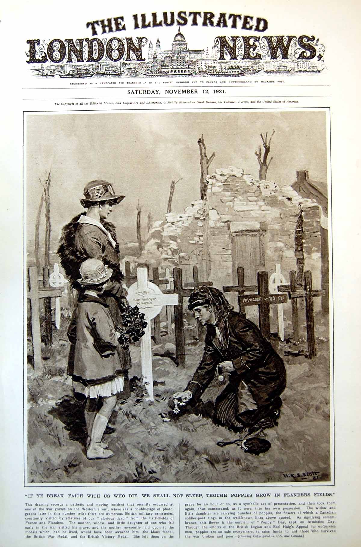 Antique Old Print Family Laying Medals Siers Grave Late Mr Takashi Hara 1921
