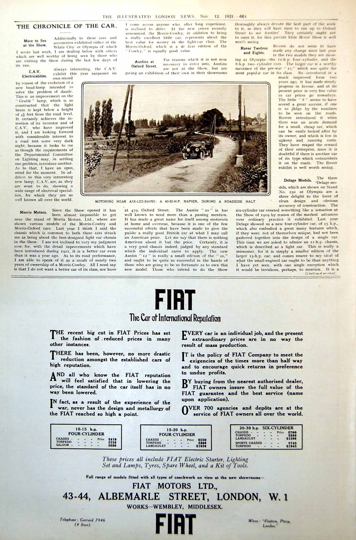 Old Motoring Near Aix-Les-Bains Napier Car Roadside Halt Fields 1921 20th
