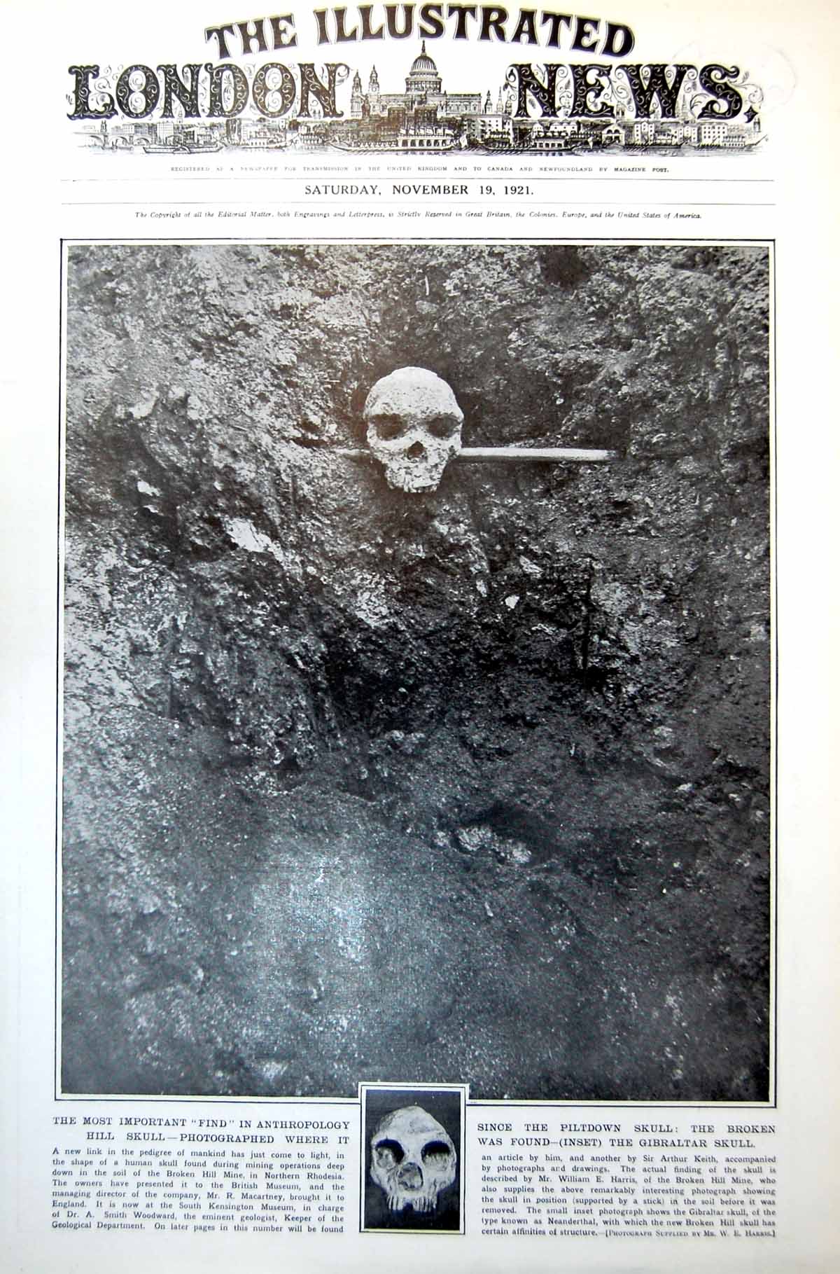 Antique Old Print Gibraltar Skull Link Mankind Ulster Ministers London 1921