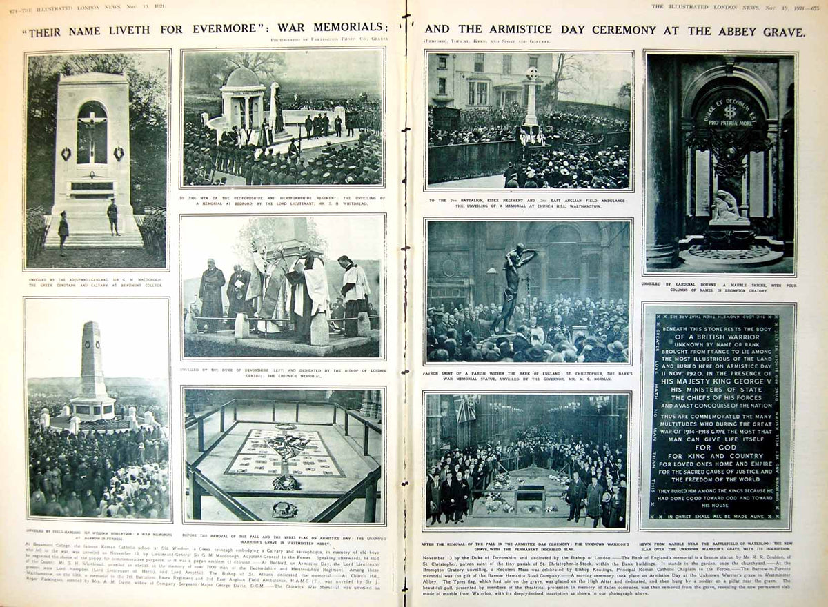 Antique Old Print Damaged War Memorials Armistice Day Ceremonies Abbey 1921