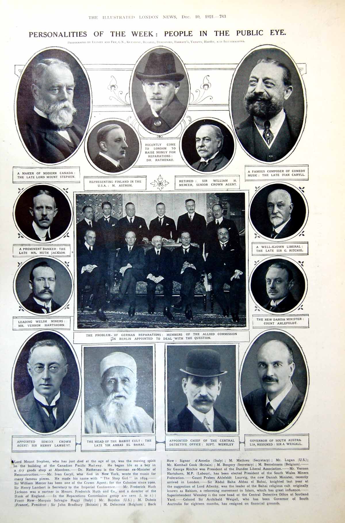 Antique Old Print People In Public Eye Members Allied Commission Berlin 1921