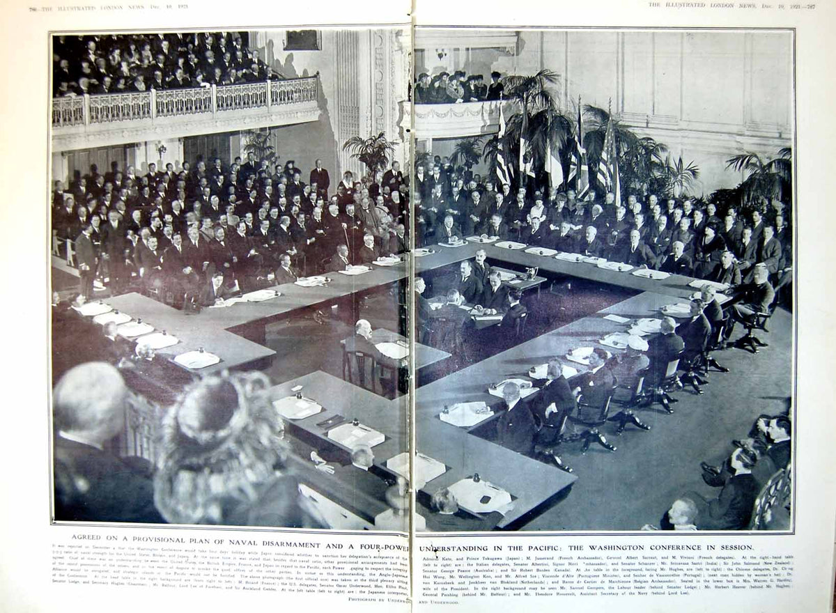 Original Old Vintage Print Damaged Washington Conference Naval Disarmament 1921
