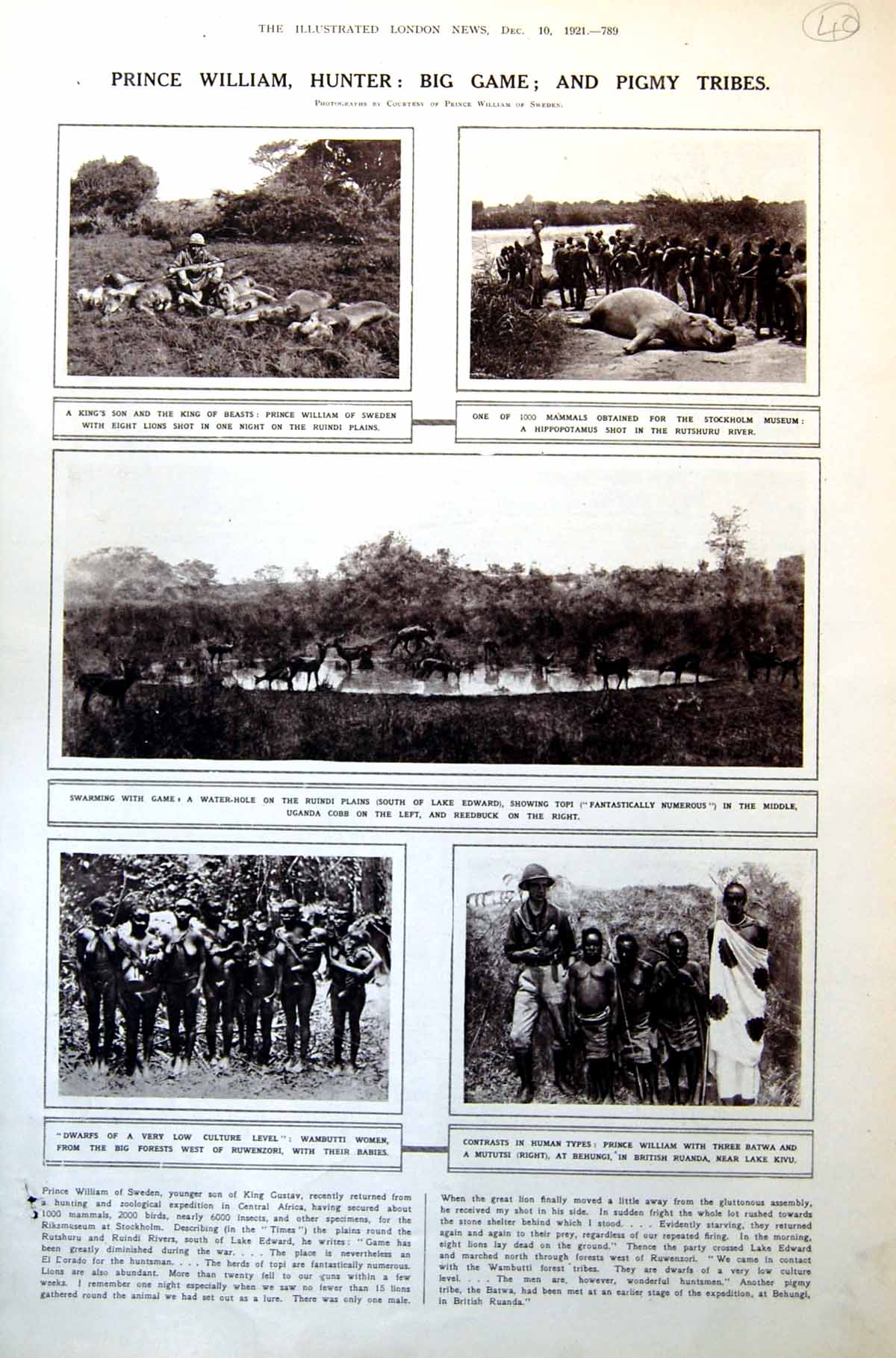 Old Prince William Hunter Big Game Pigmy Tribes Gorilla Rackham 1921 20th