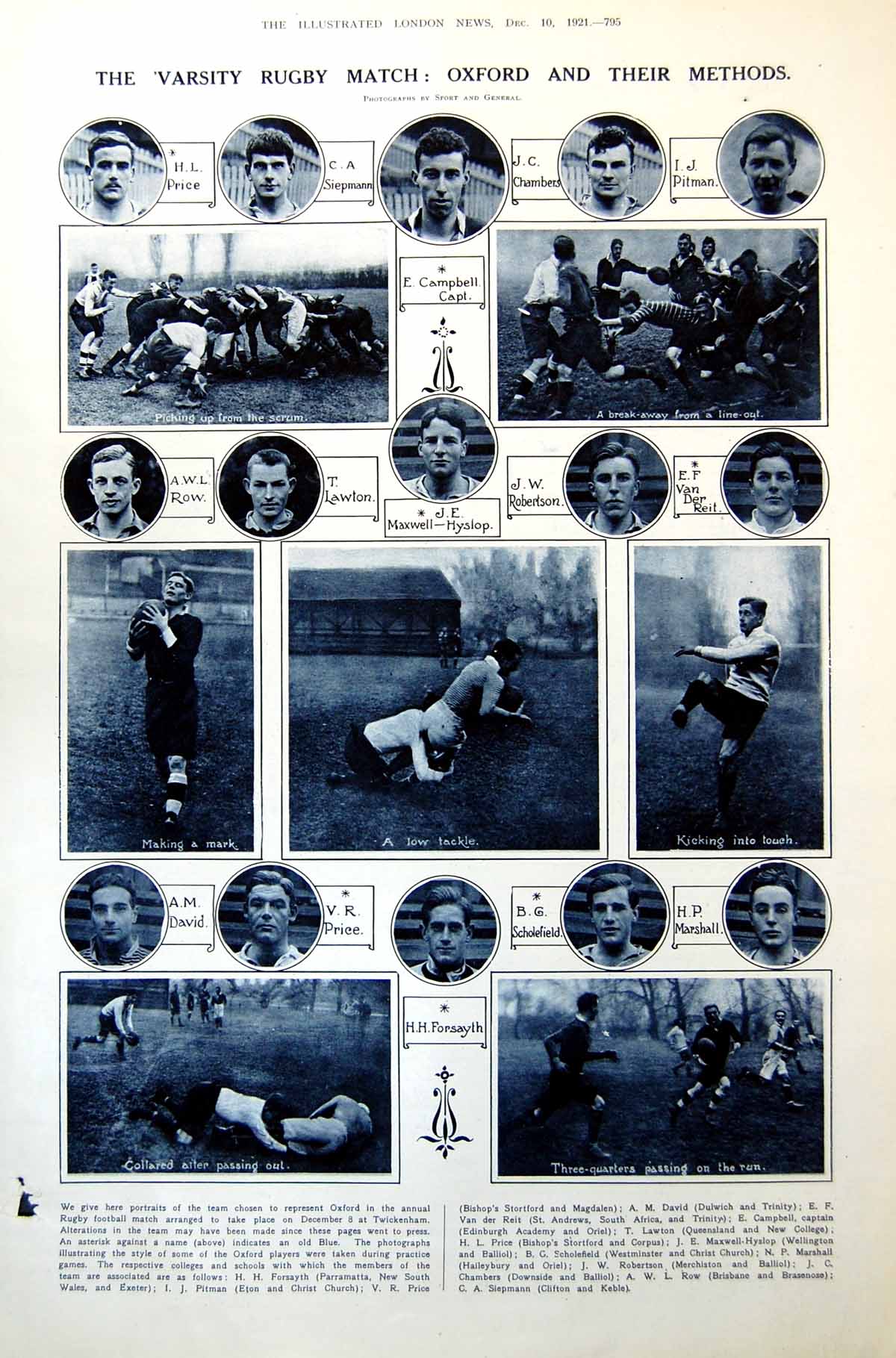 Antique Print Oxford Rugby Team Methods Mlle. Trefilova Ballet Dancer 1921 20th