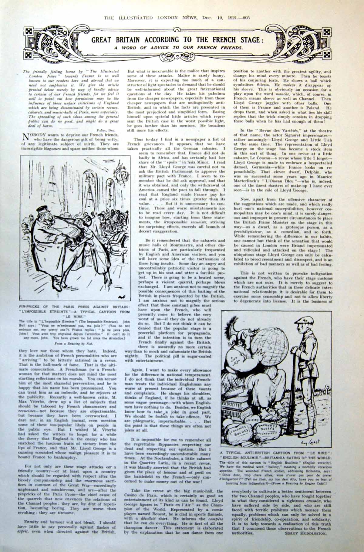 Antique Old Print French View Britain Cartoons Christmas Shops Jewellery 1921