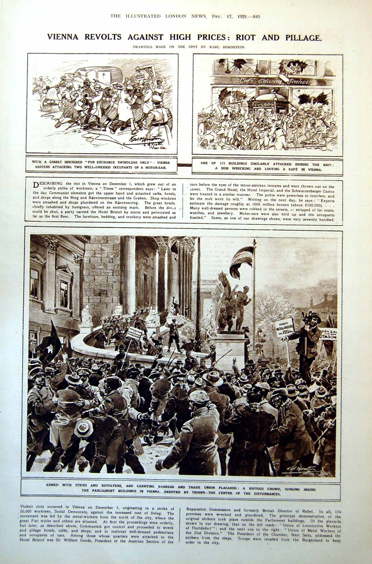Old Print Vienna Riots Buildings Wrecked Wash Reclamation Map Views 1921 20th