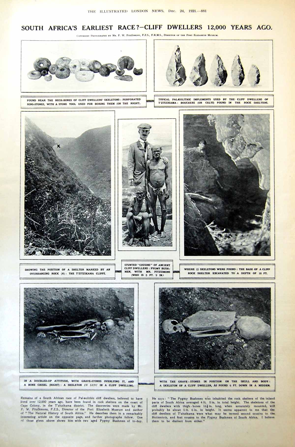 Old Print South Africa Cliff Dwellers 12000 Years Ago Strandloopers 1921