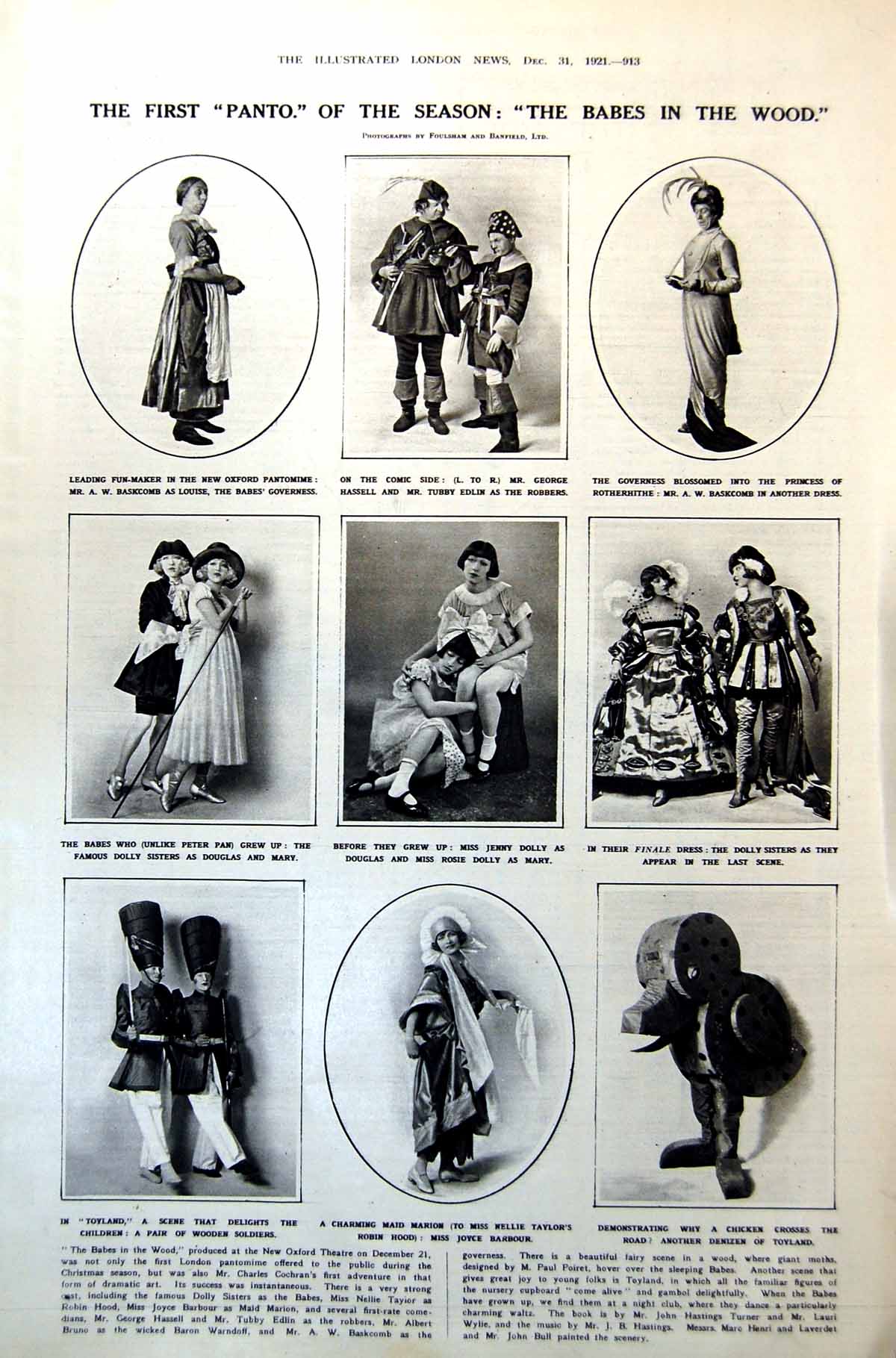 Old Babes Wood First Panto Dolly Sisters Nellie Taylor Robin Hood 1921 20th