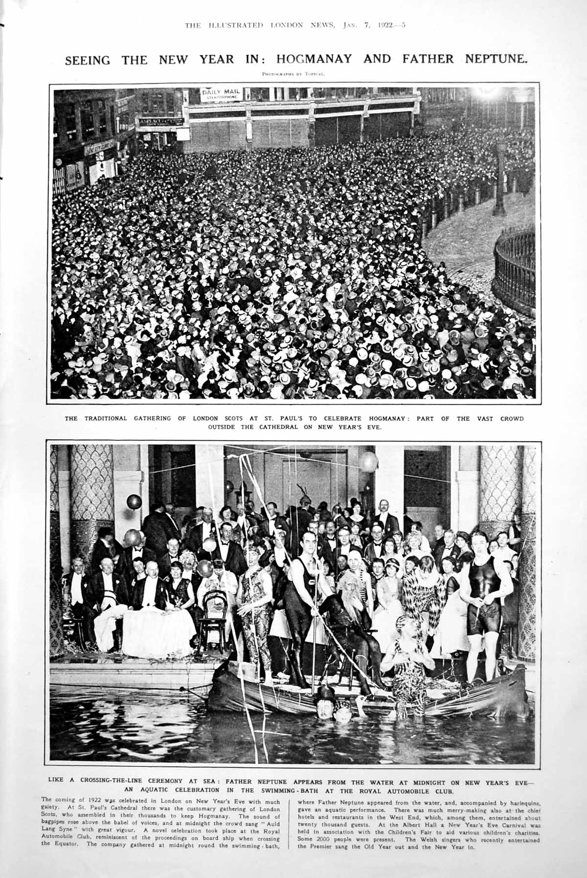 Antique Print Hogmanay St Pauls Father Neptune People Public Eye News 1922 20th